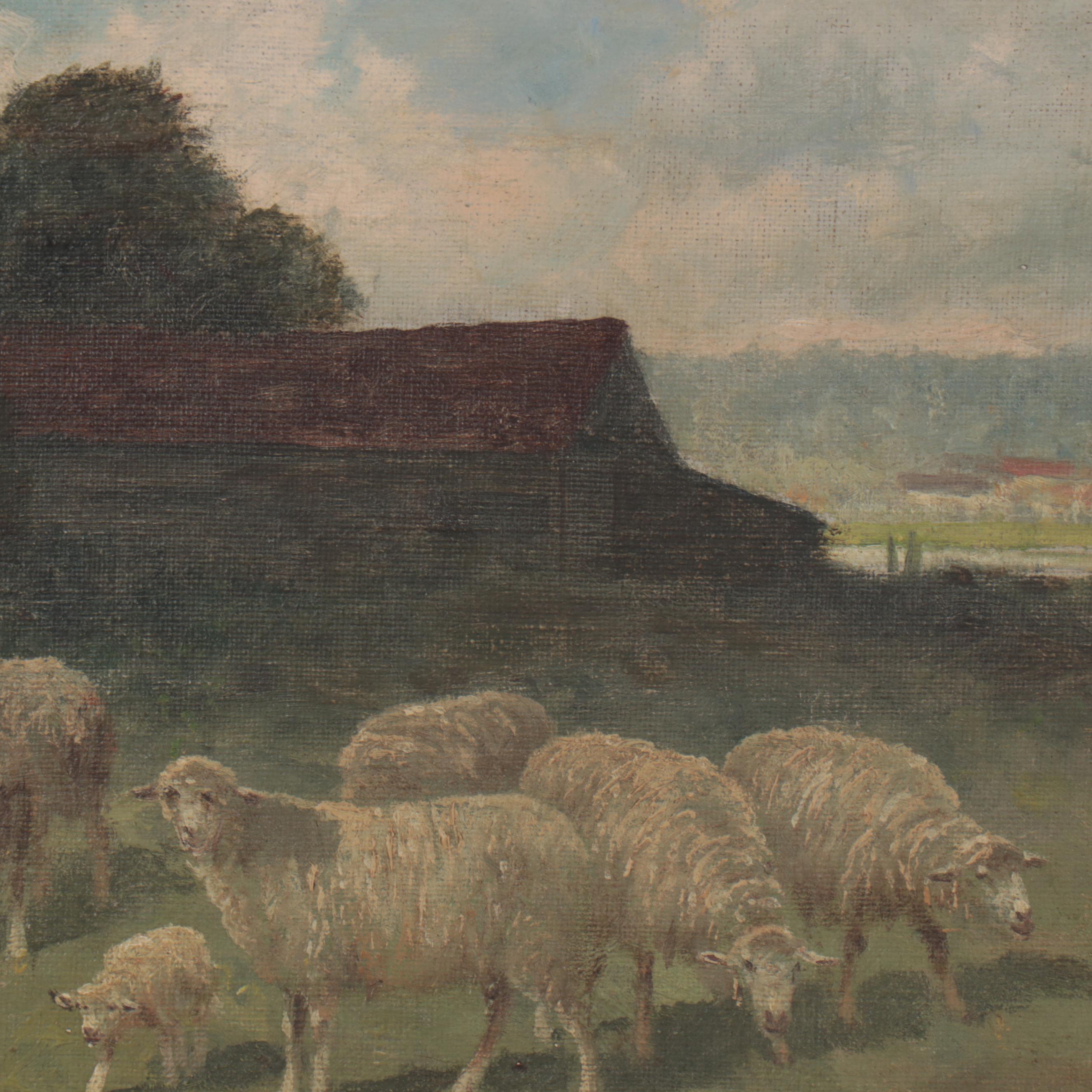 Charles T. Phelan Oil Painting of Pastoral Landscape with Sheep