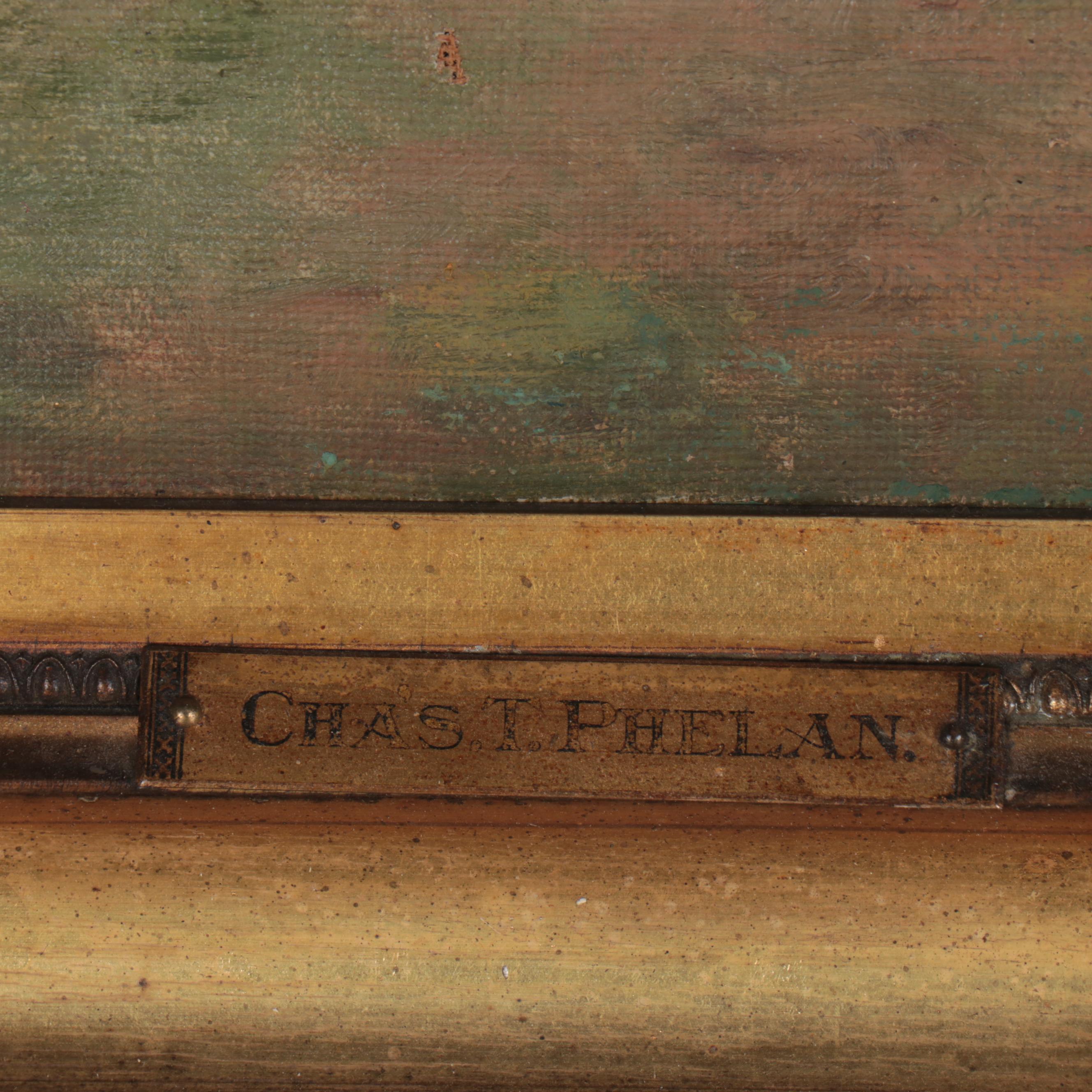 Charles T. Phelan Oil Painting of Pastoral Landscape with Sheep