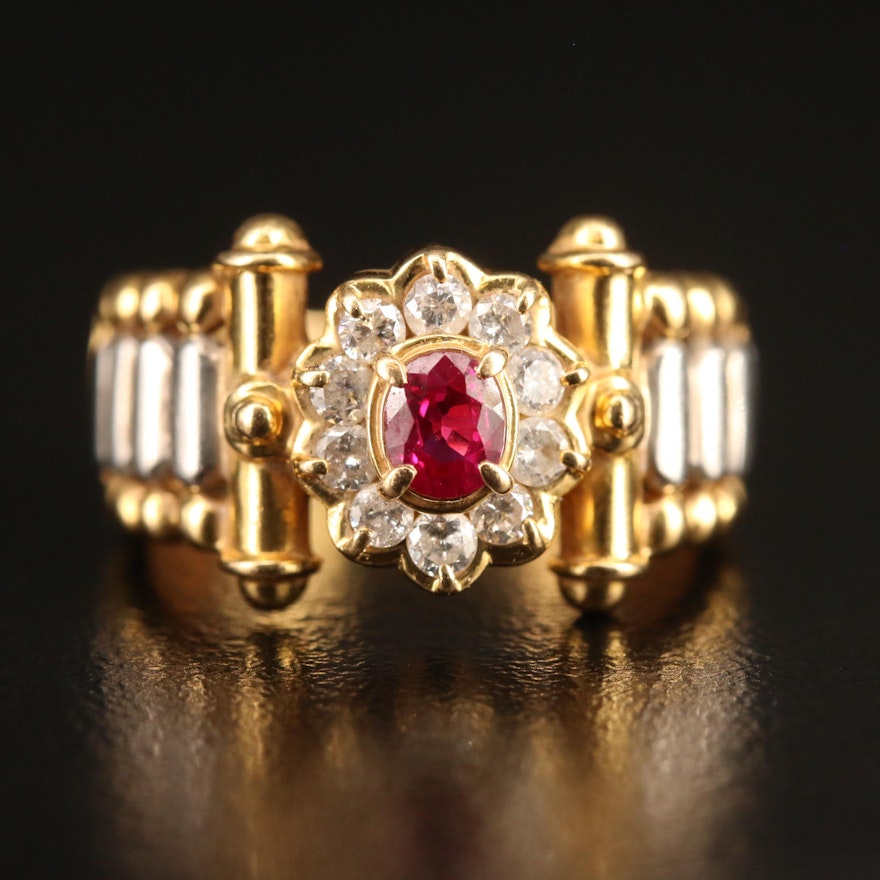 18K Ruby and Diamond Ring with Platinum Accents