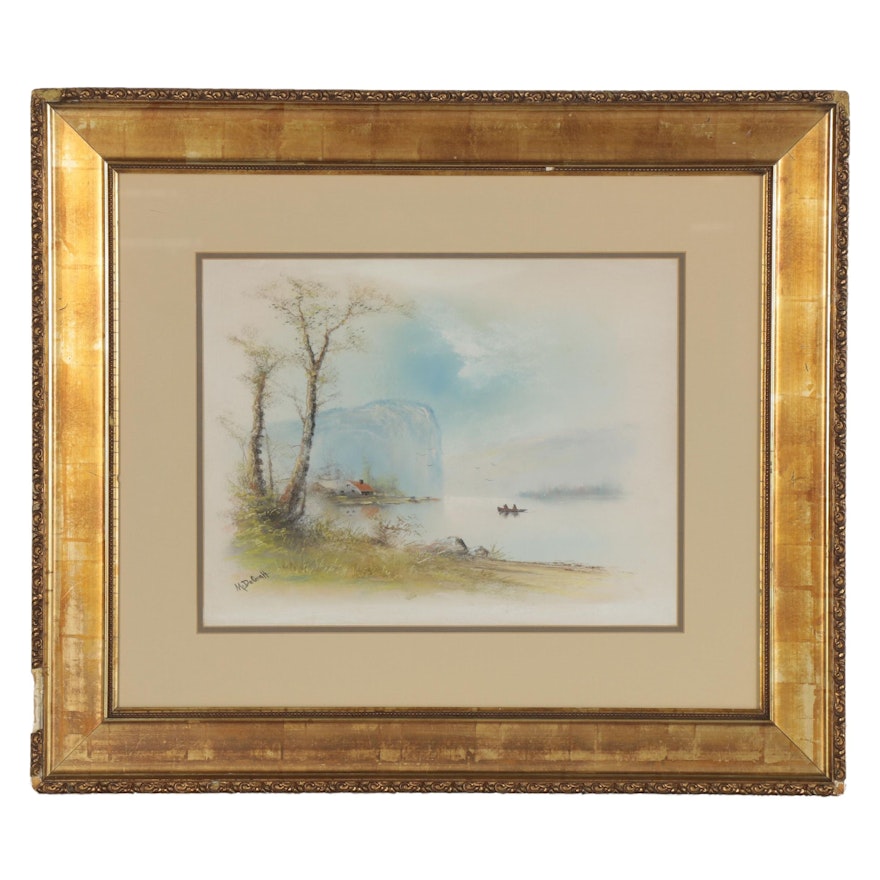 Landscape Pastel Drawing of Lake Scene