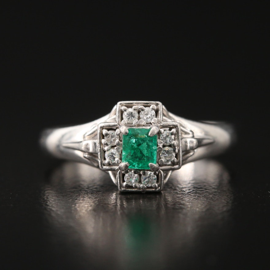 Platinum Emerald and Diamond Ring