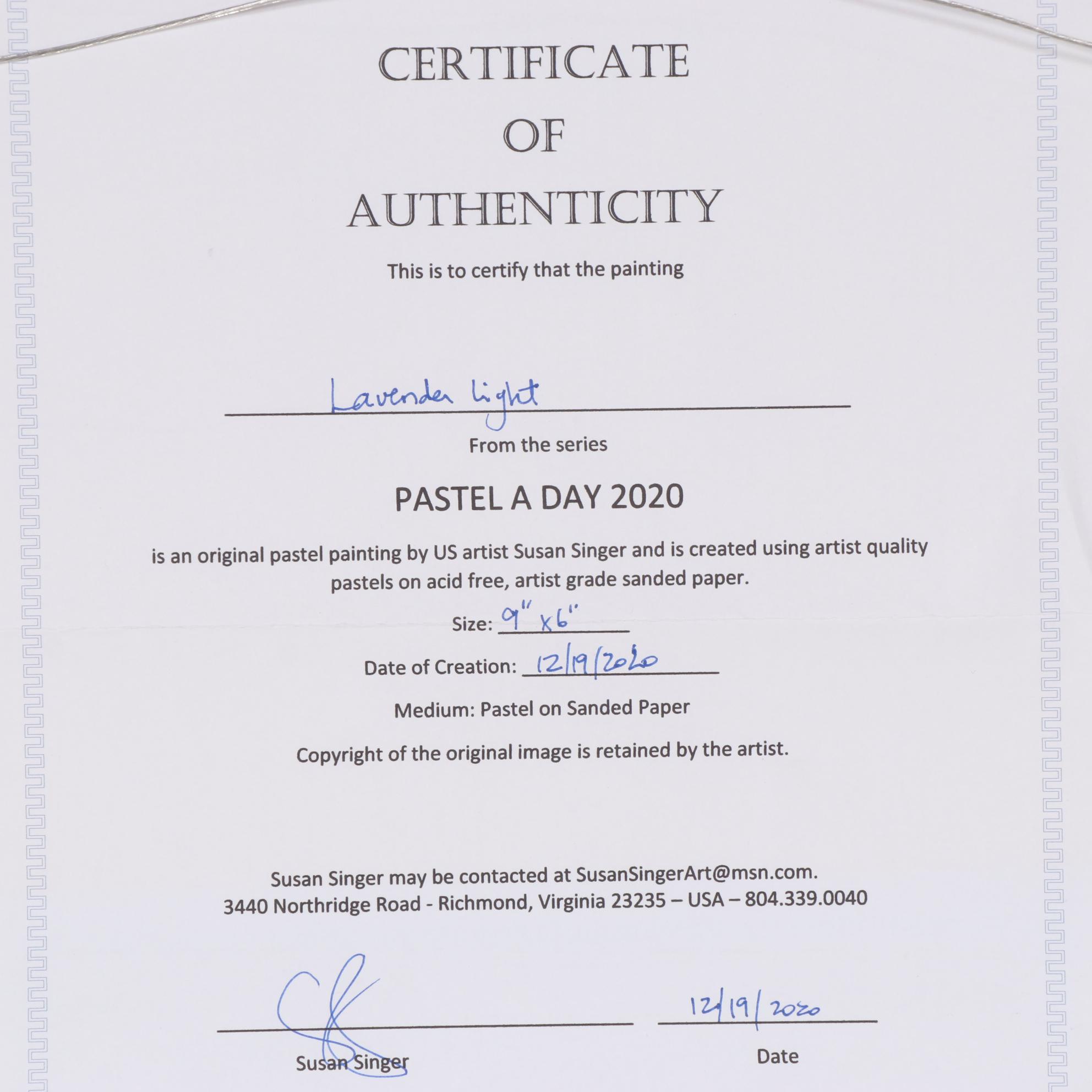 Susan Singer Oil Pastel Drawing "Lavender Light," 2020