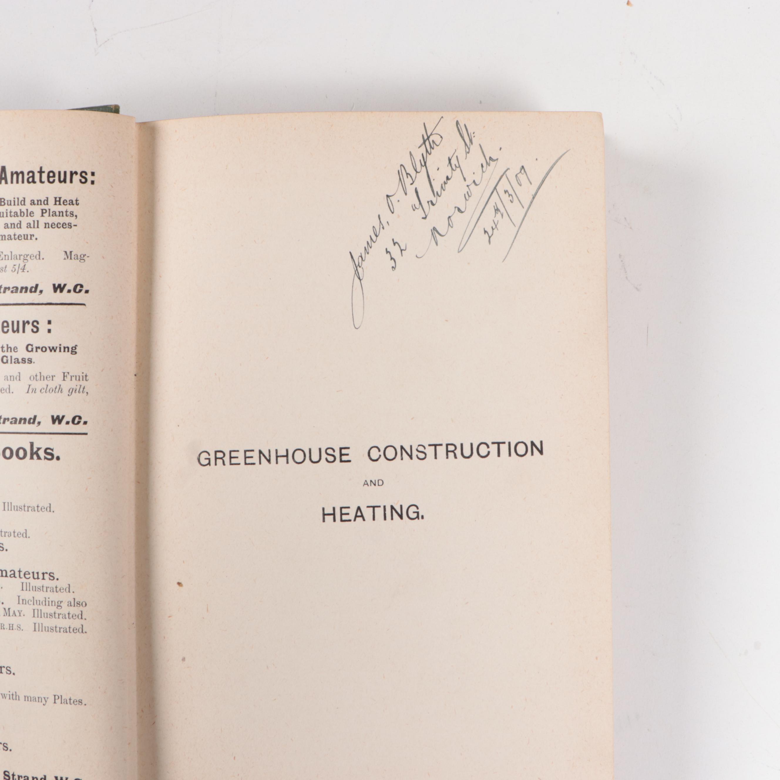 Greenhouse Growing Books Including "Greenhouse Construction" by Ravenscroft
