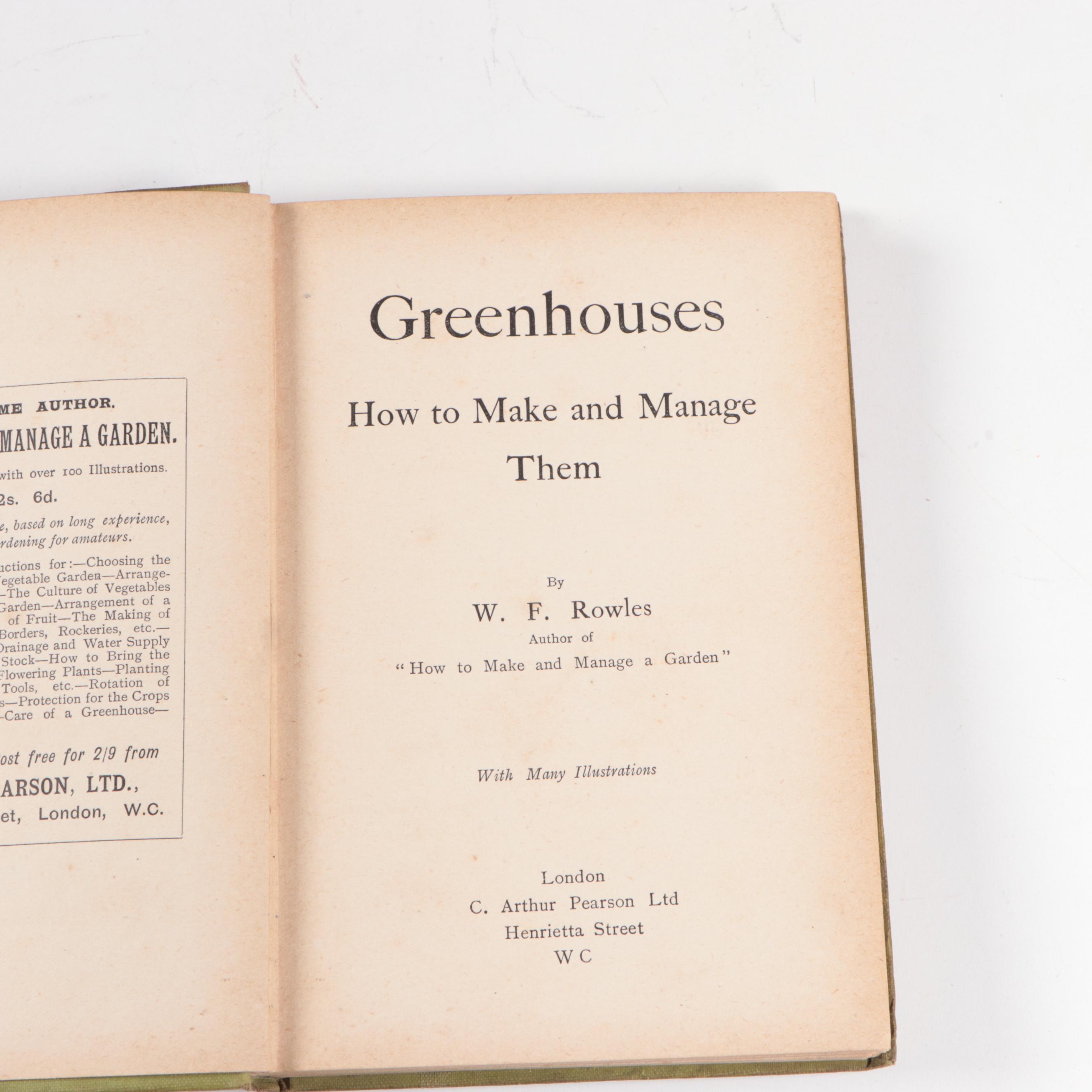 Greenhouse Growing Books Including "Greenhouse Construction" by Ravenscroft