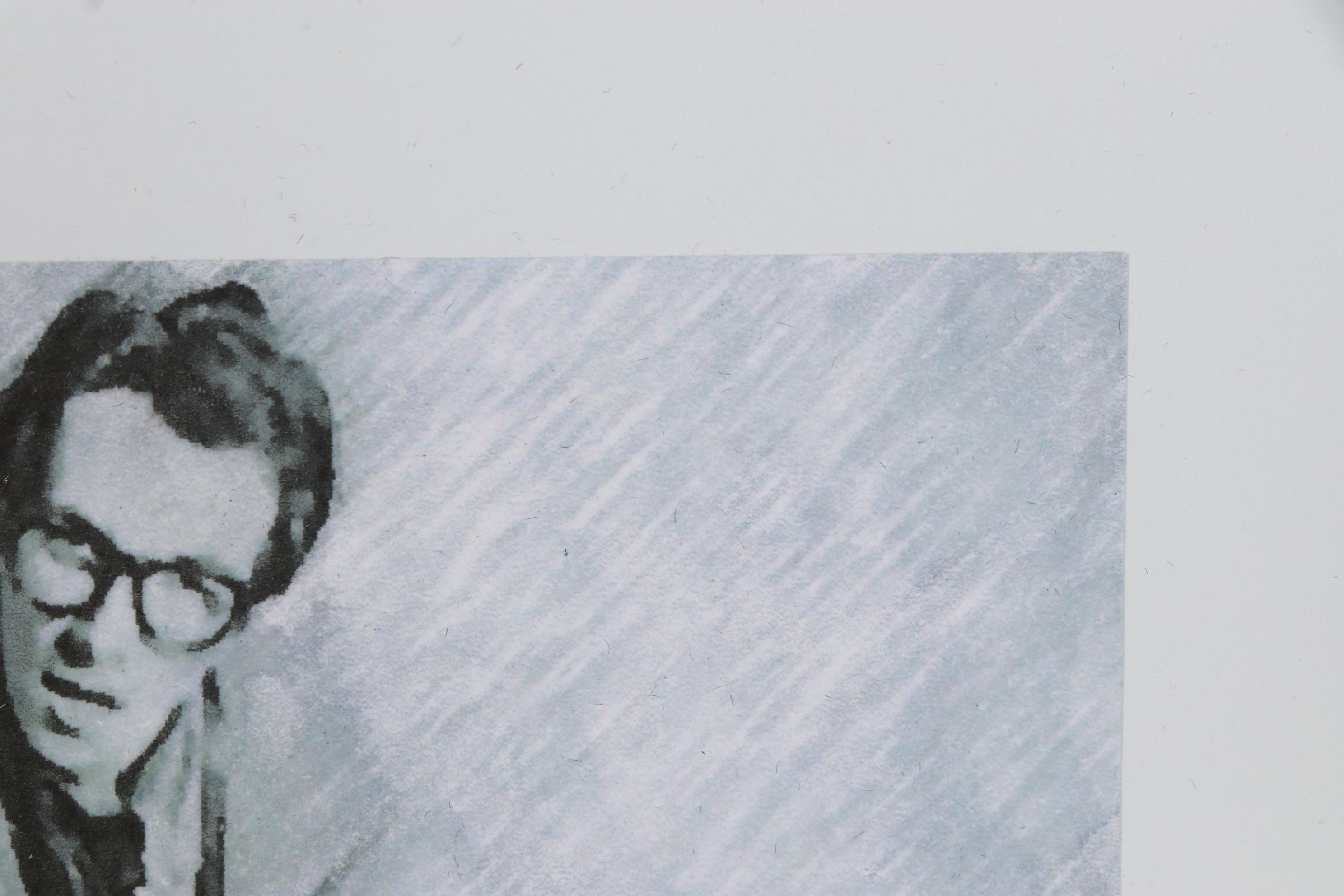 Chuckles Rzeppa Watercolor Painting Over Giclée "Elvis Costello," 2021