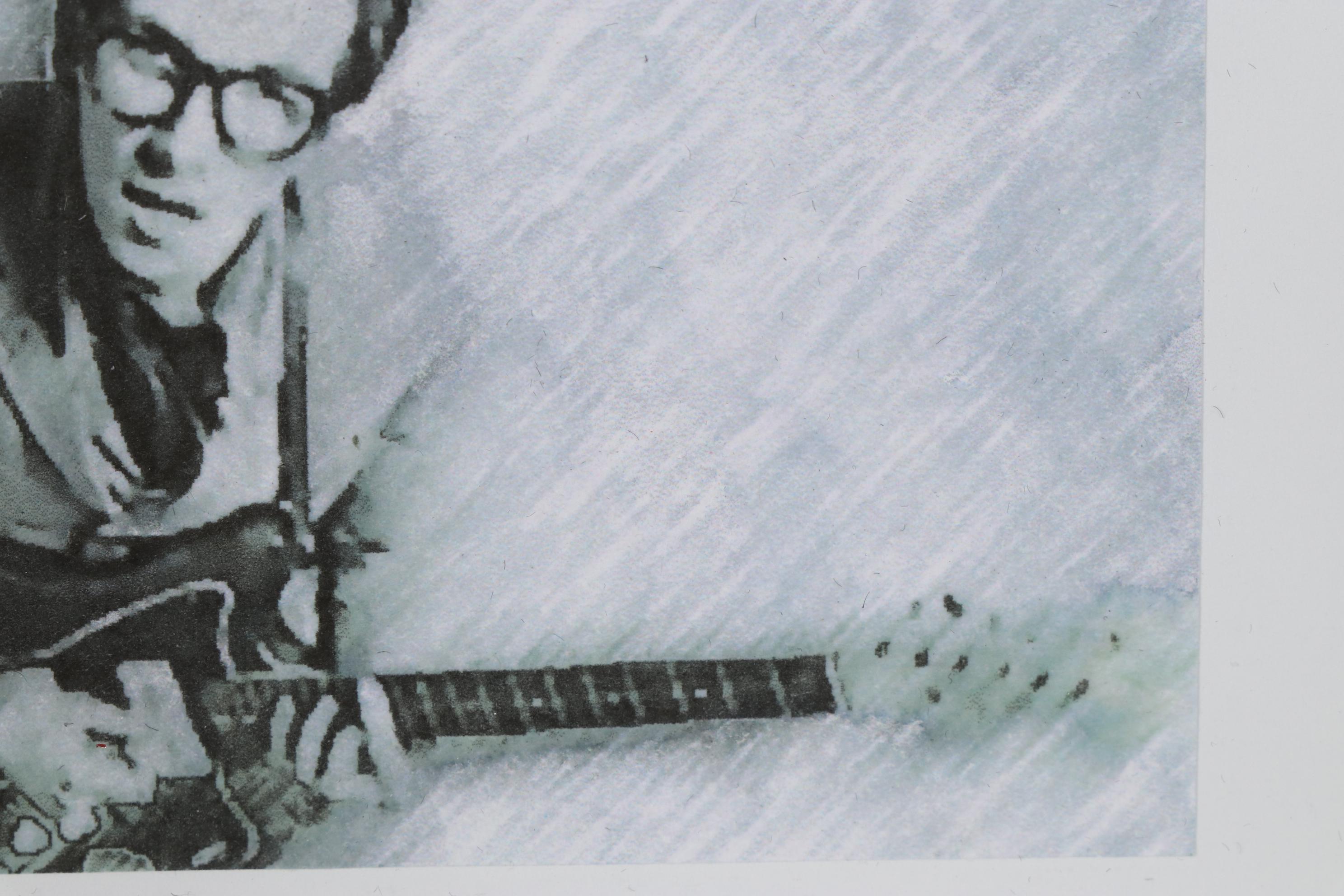 Chuckles Rzeppa Watercolor Painting Over Giclée "Elvis Costello," 2021