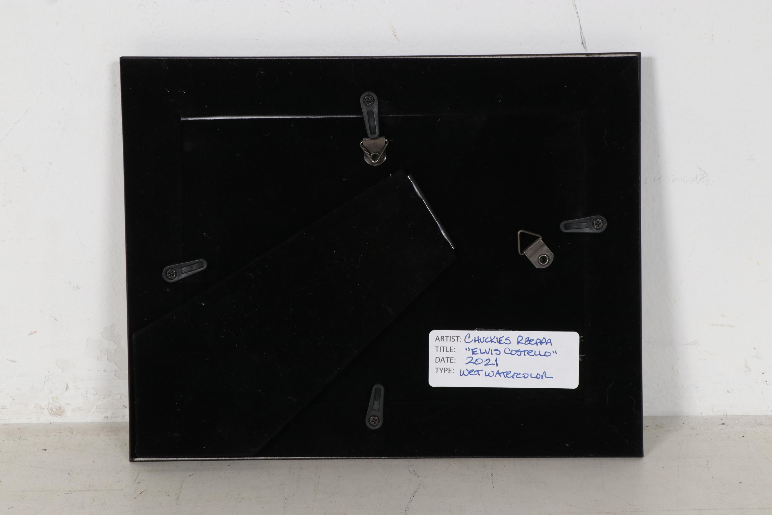 Chuckles Rzeppa Watercolor Painting Over Giclée "Elvis Costello," 2021