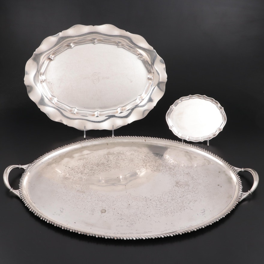 Gorham "Standish" Sterling Silver Platter with Other Silver Plate Serveware