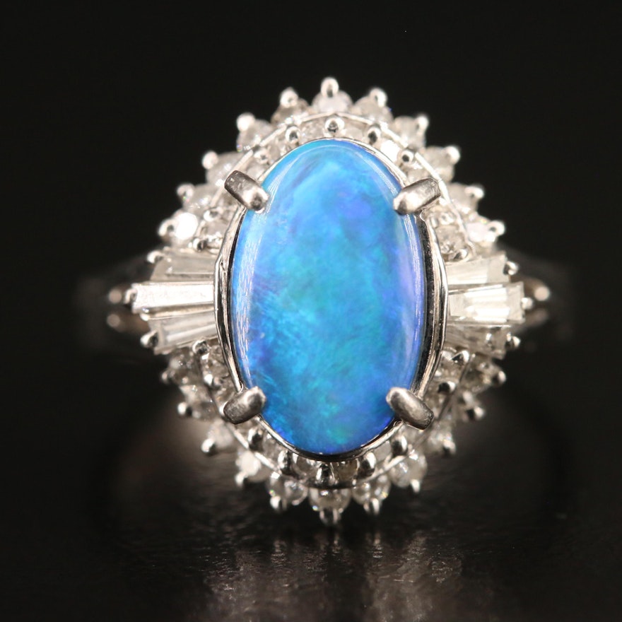 Platinum Boulder Opal and Diamond Ballerina Ring