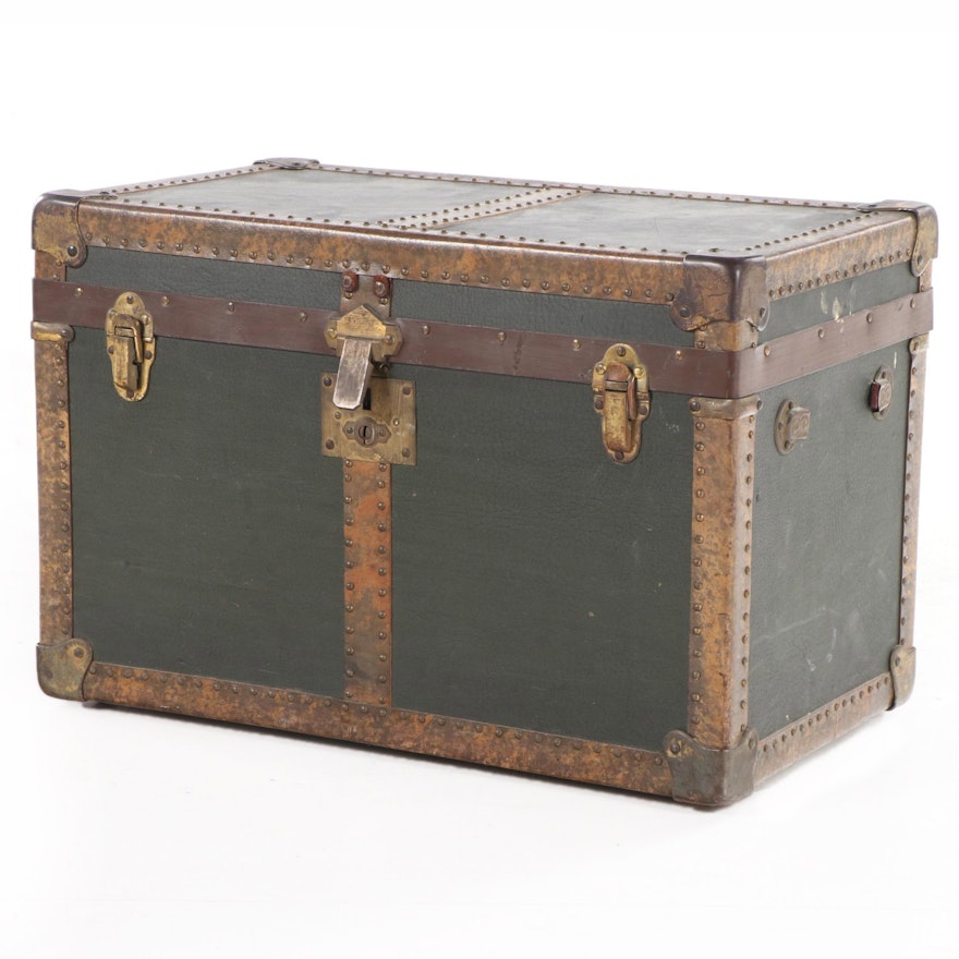 Metal-Bound and Canvas-Lined Wood Doll's Steamer Trunk, Early 20th Century