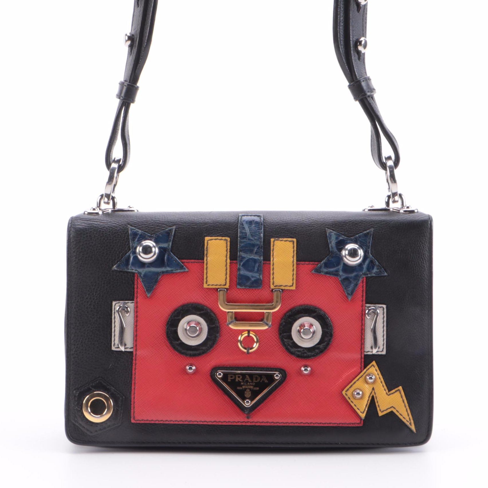 Prada Robot Flap Mixed Media Leather Shoulder Bag