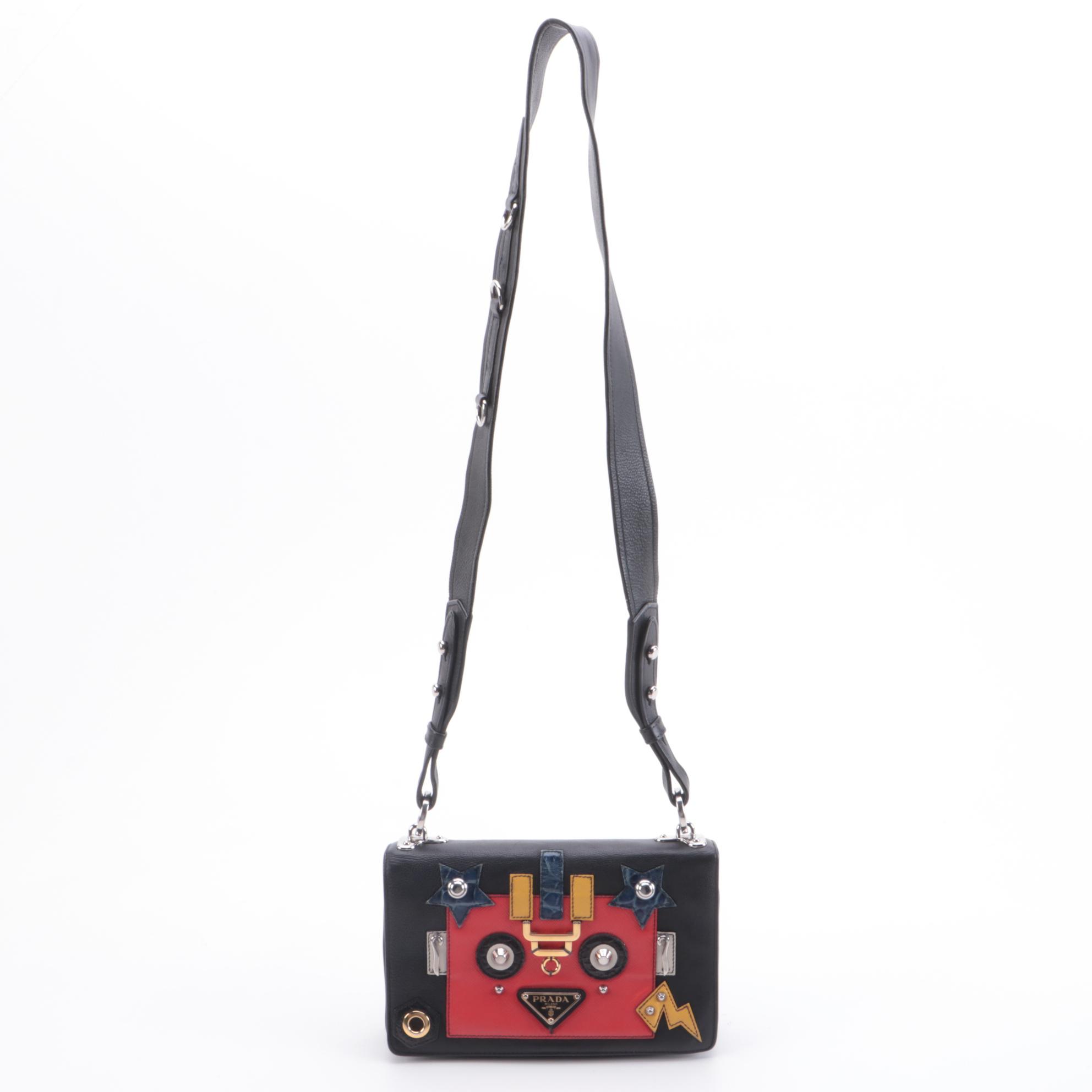 Prada Robot Flap Mixed Media Leather Shoulder Bag