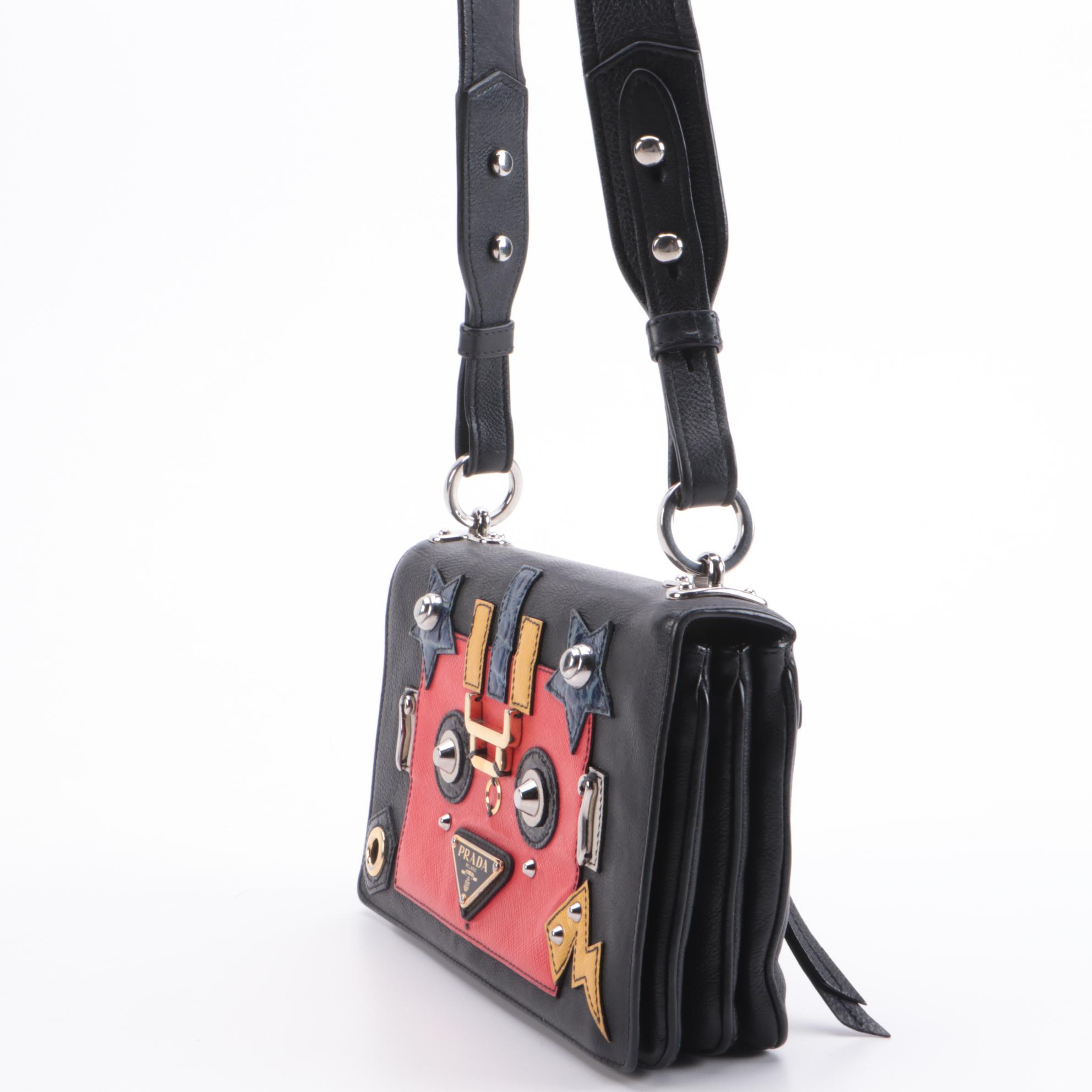 Prada Robot Flap Mixed Media Leather Shoulder Bag
