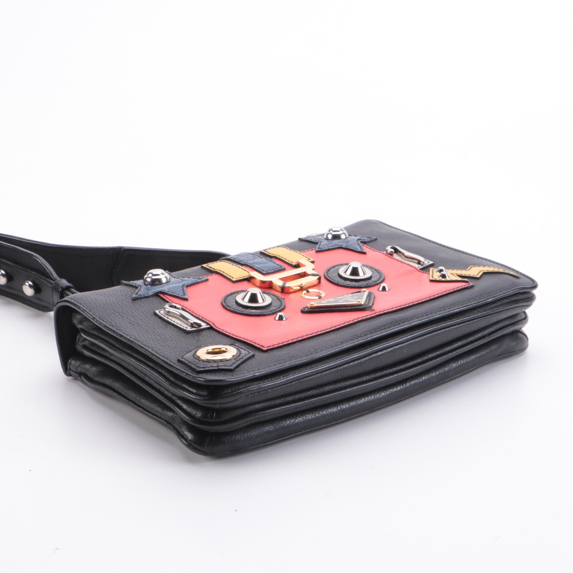 Prada Robot Flap Mixed Media Leather Shoulder Bag