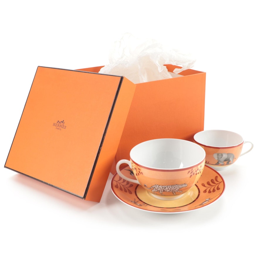 Hermès "Africa" Porcelain Breakfast Cup and Saucer and Teacup