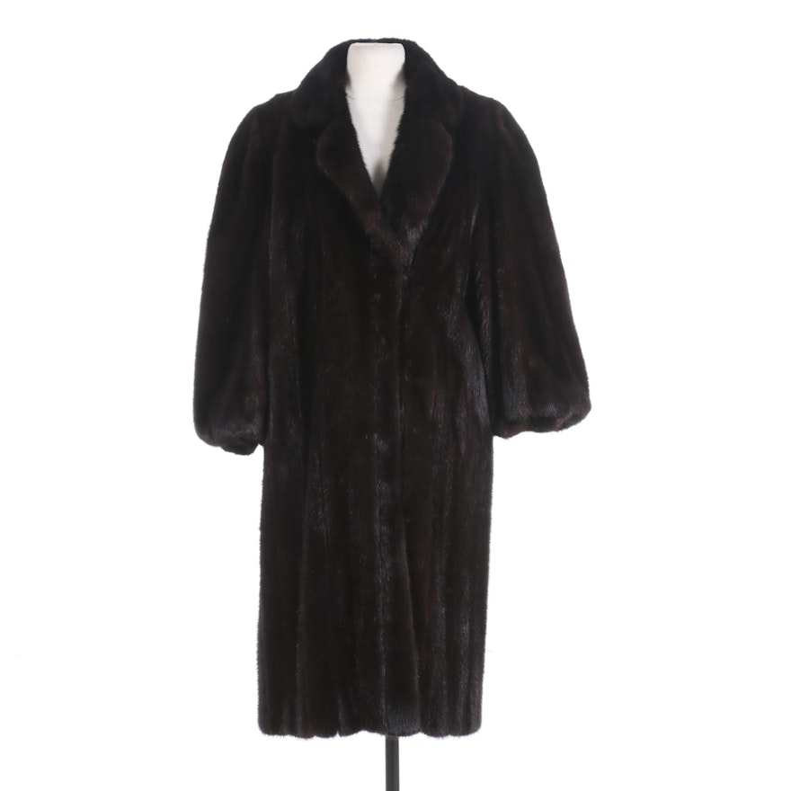 The Evans Collection Dark Mahogany Mink Fur Coat with Tapered Cuffs