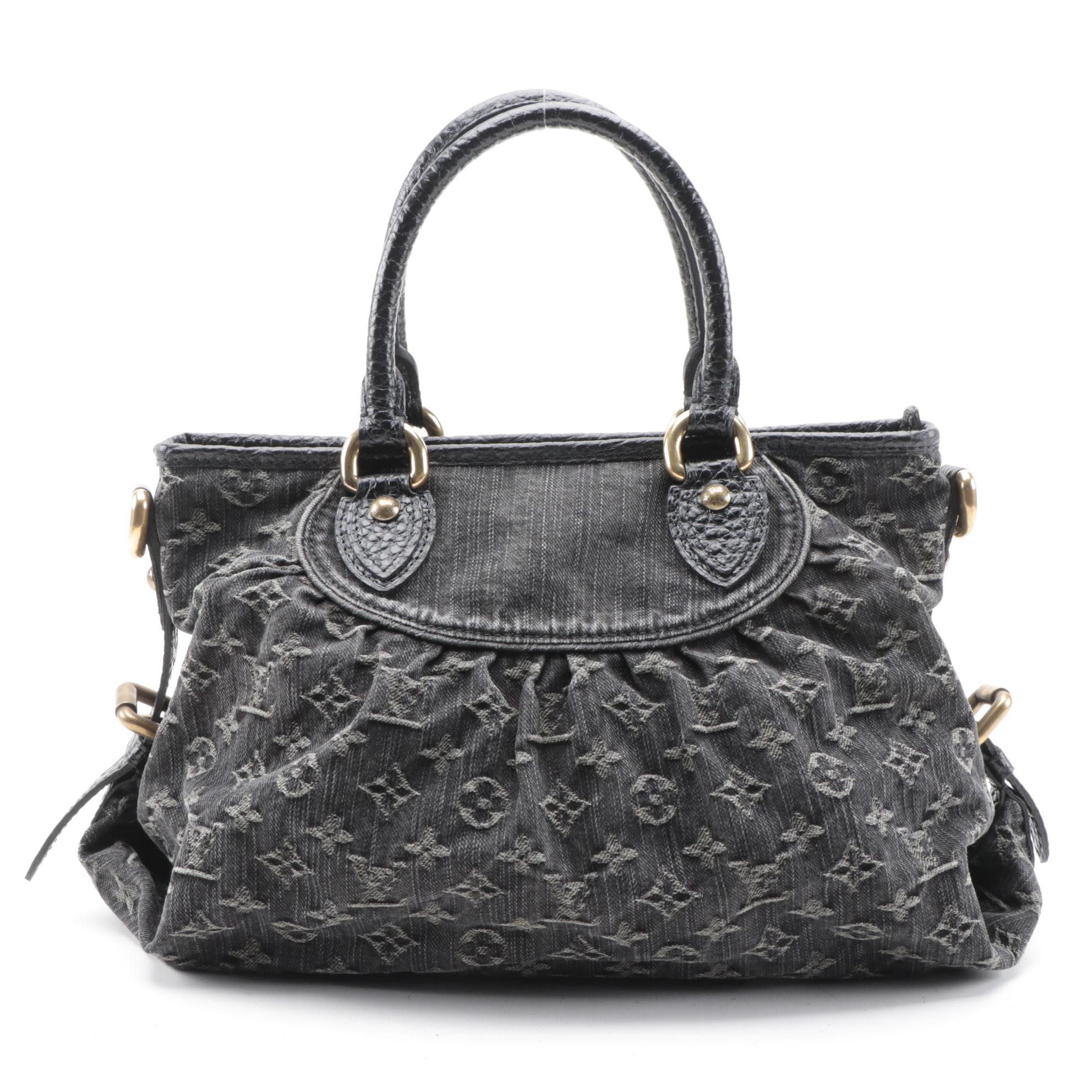 Louis Vuitton Neo Cabby MM Bag in Black Monogram Denim with Leather Trim