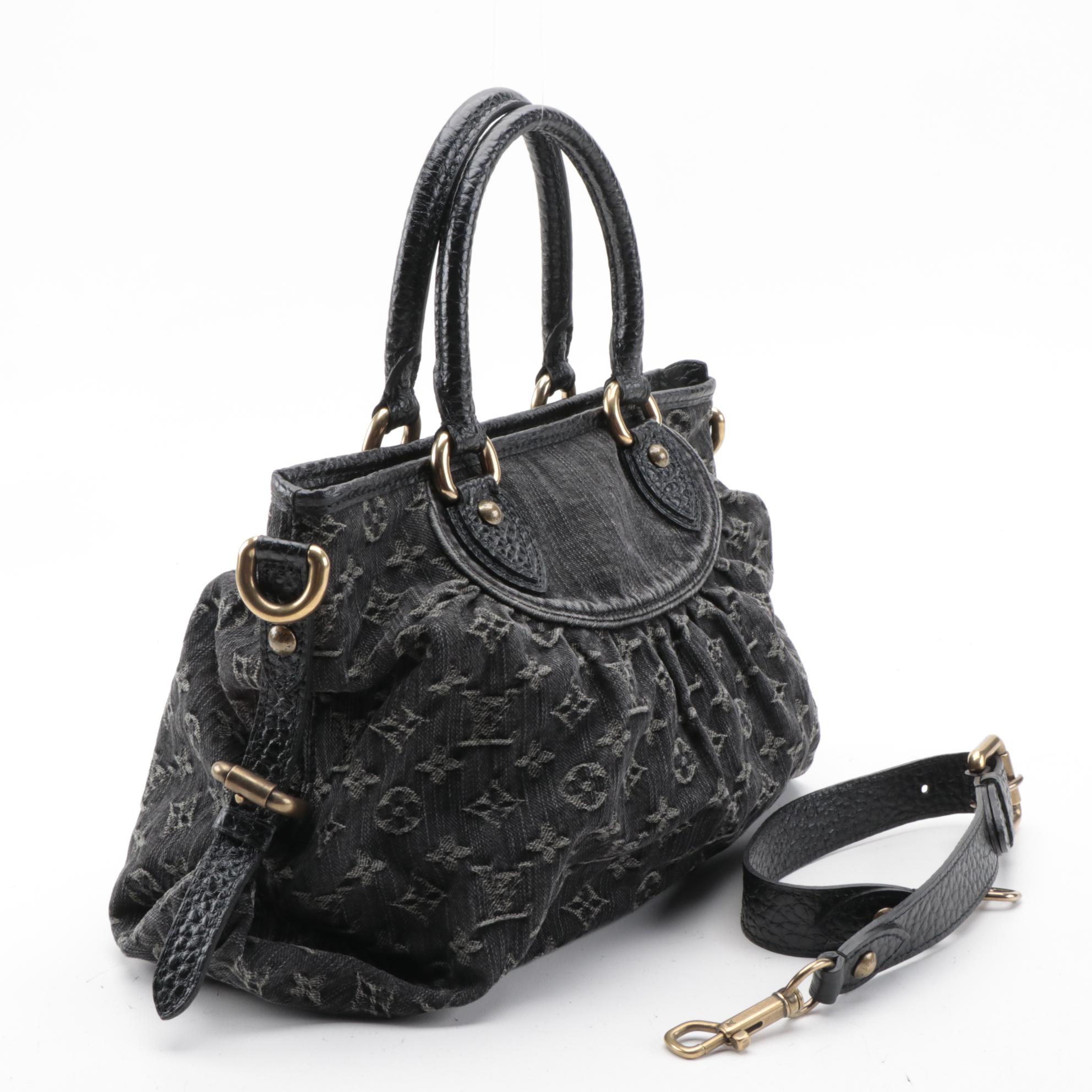 Louis Vuitton Neo Cabby MM Bag in Black Monogram Denim with Leather Trim