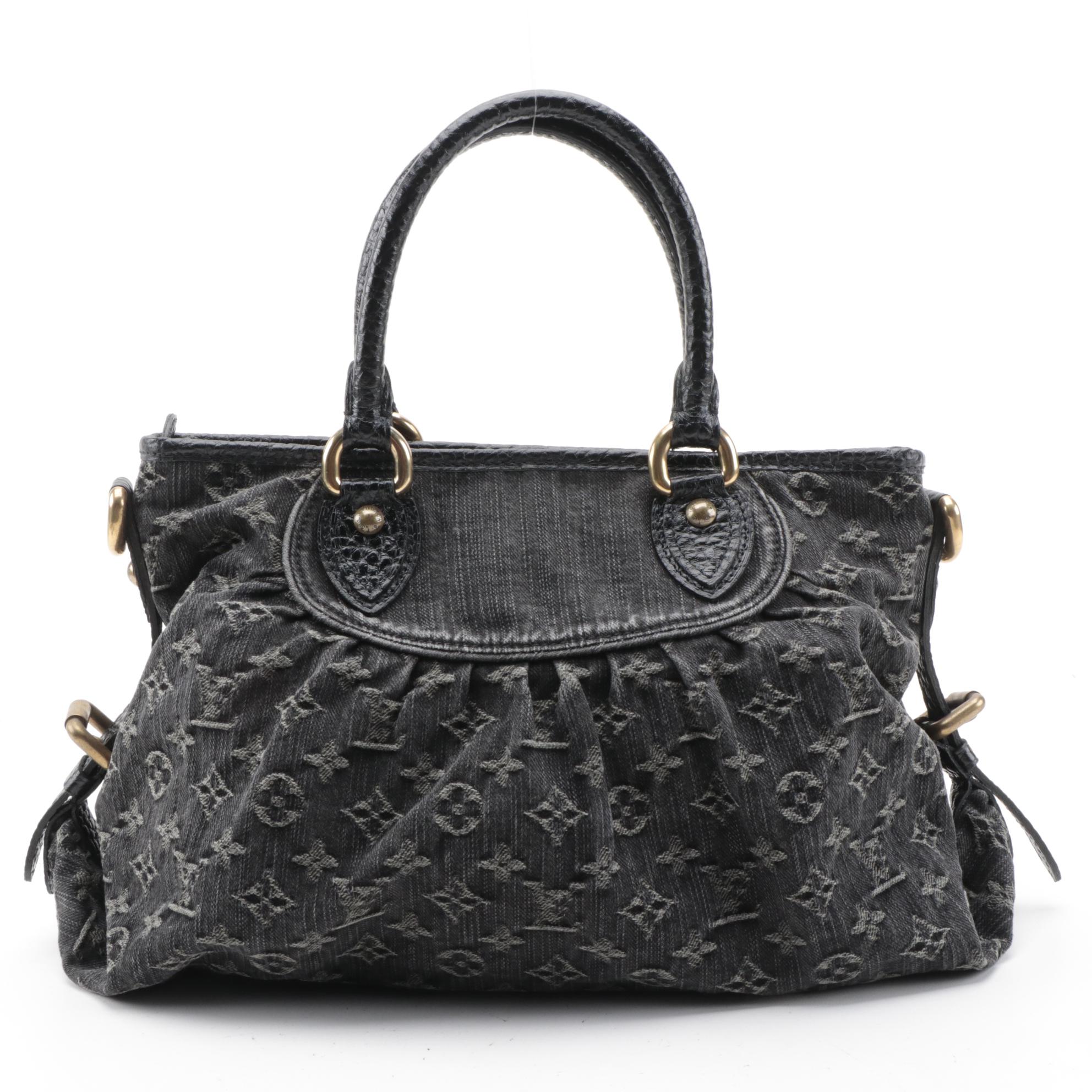 Louis Vuitton Neo Cabby MM Bag in Black Monogram Denim with Leather Trim