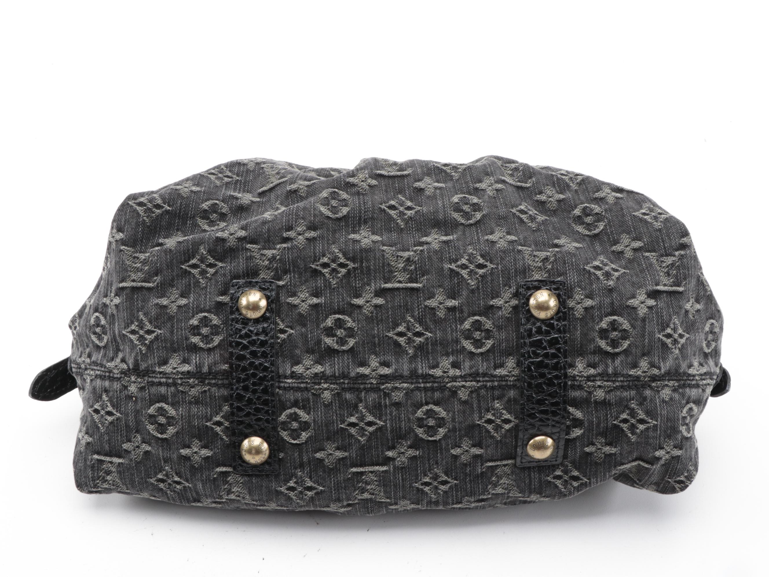 Louis Vuitton Neo Cabby MM Bag in Black Monogram Denim with Leather Trim