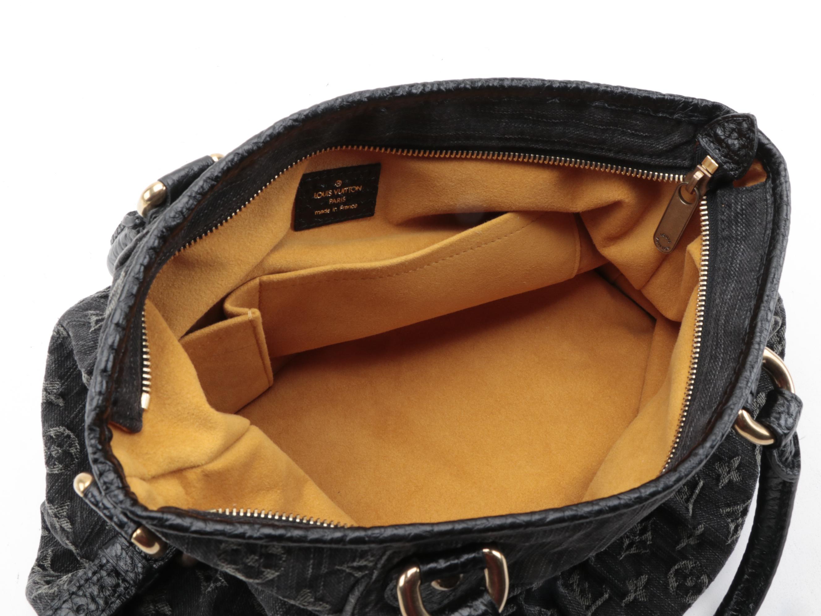 Louis Vuitton Neo Cabby MM Bag in Black Monogram Denim with Leather Trim