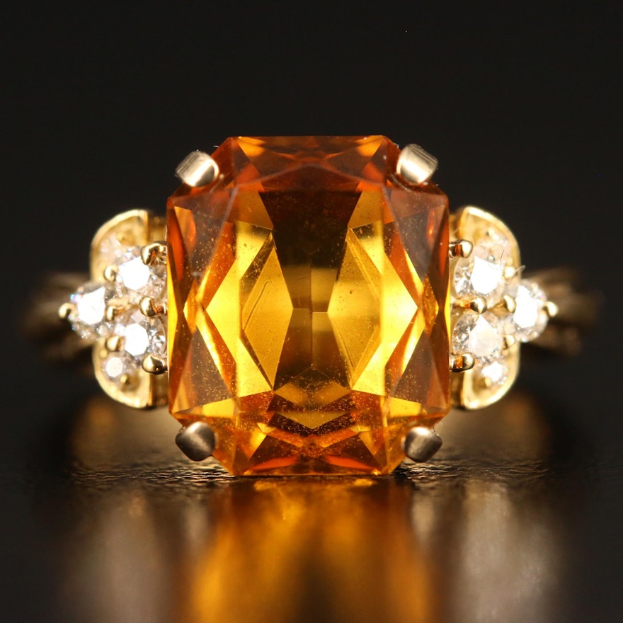 18K Orange Glass and Diamond Ring