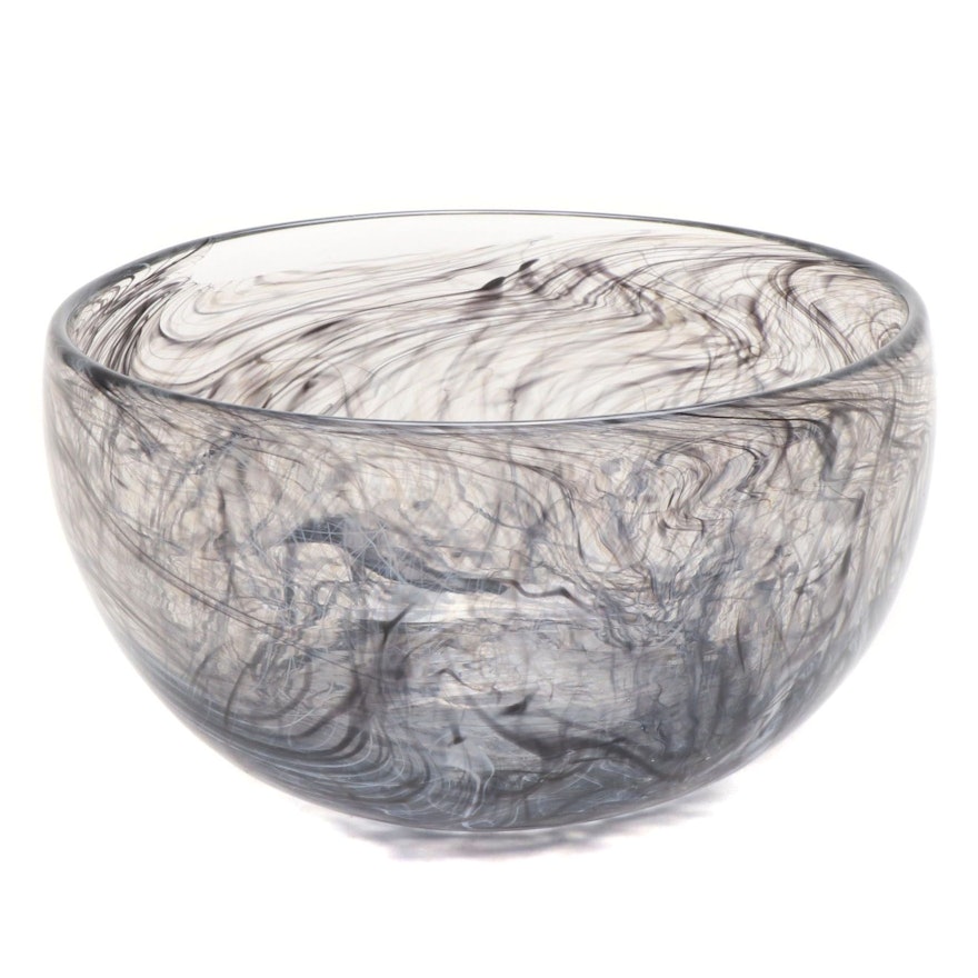 Blown Black Swirled Art Glass Bowl, 21st Century