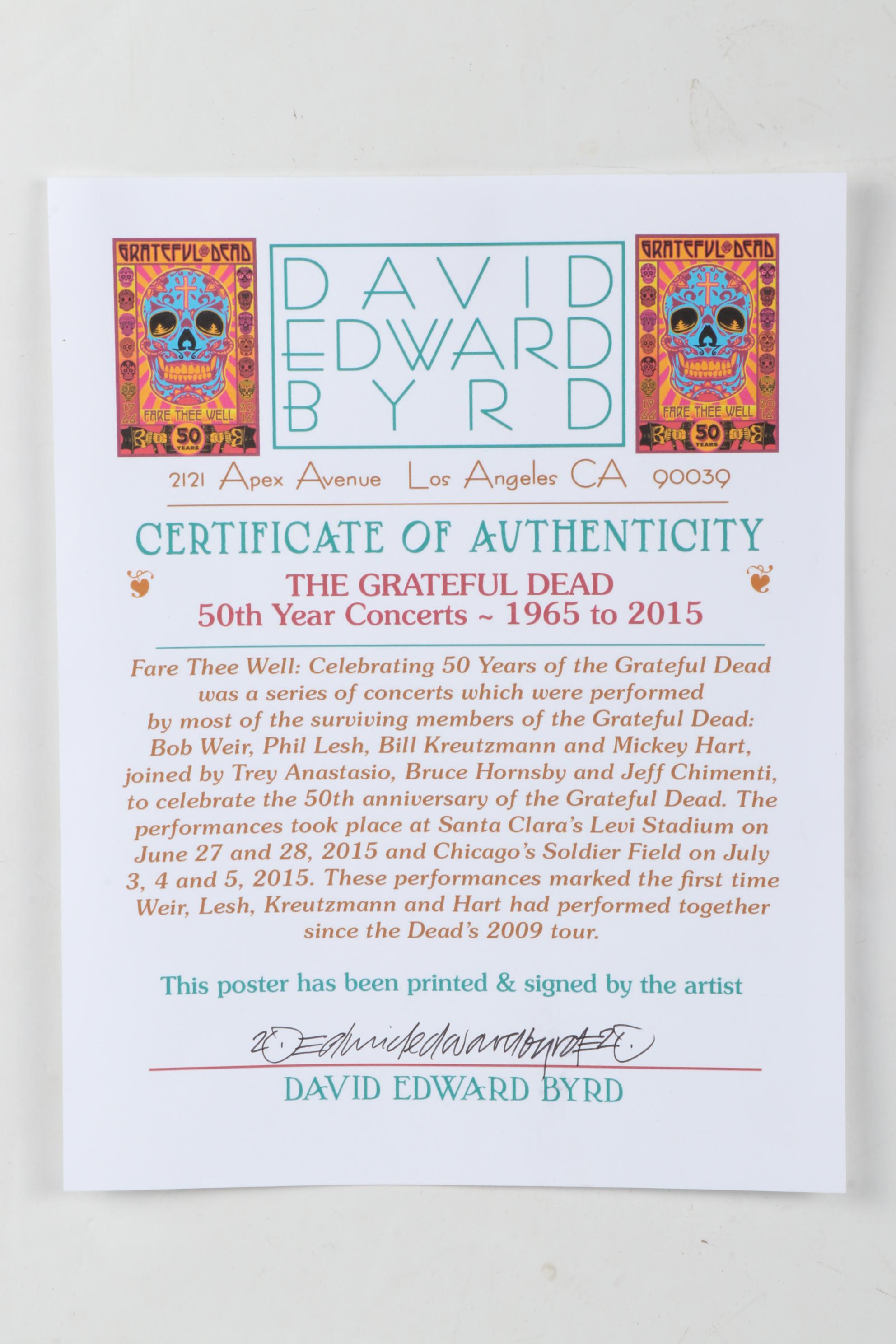 David Edward Byrd Giclée "The Grateful Dead, 50th, 1965 - 2015," 2021