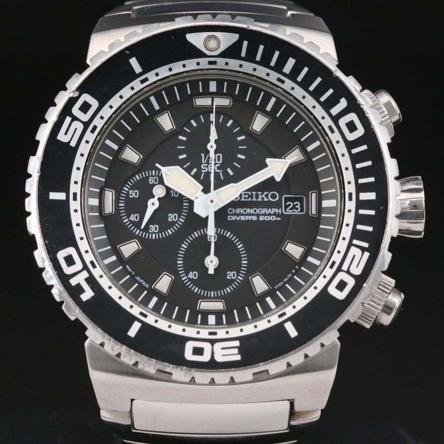 Seiko SNDA13 Scuba Divers 200M Chrono Stainless Steel Quartz Wristwatch