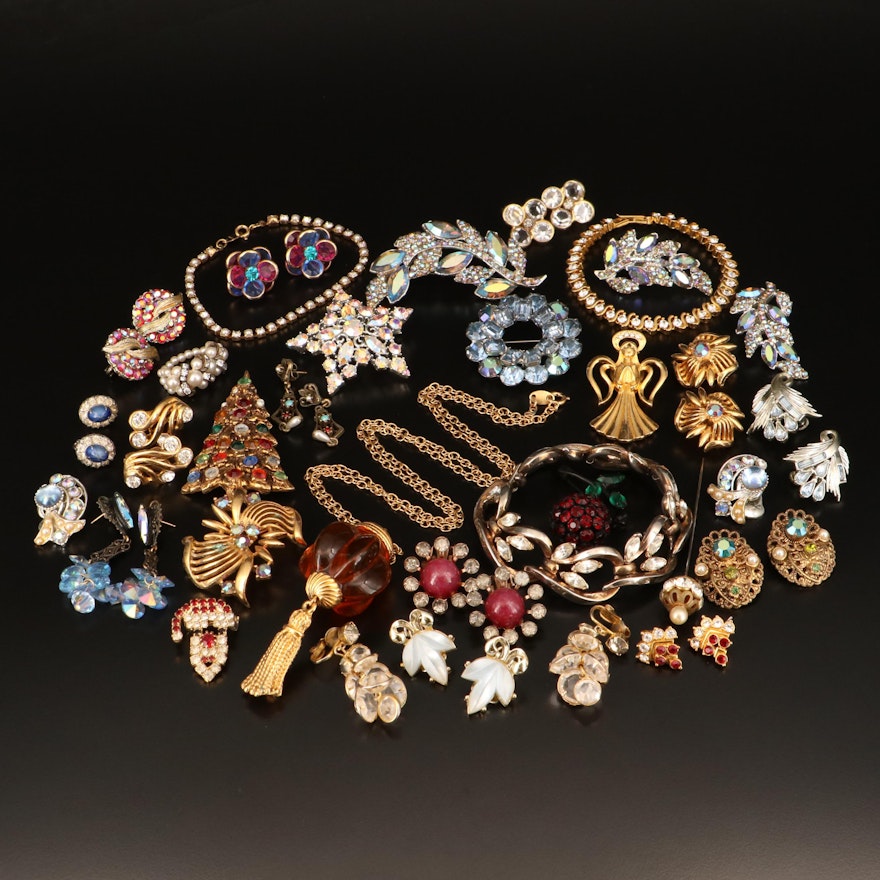 Crown Trifari, Coro and Weiss Plus Other Vintage Rhinestone Jewelry
