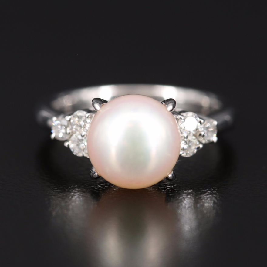 Platinum Pearl and Diamond Ring