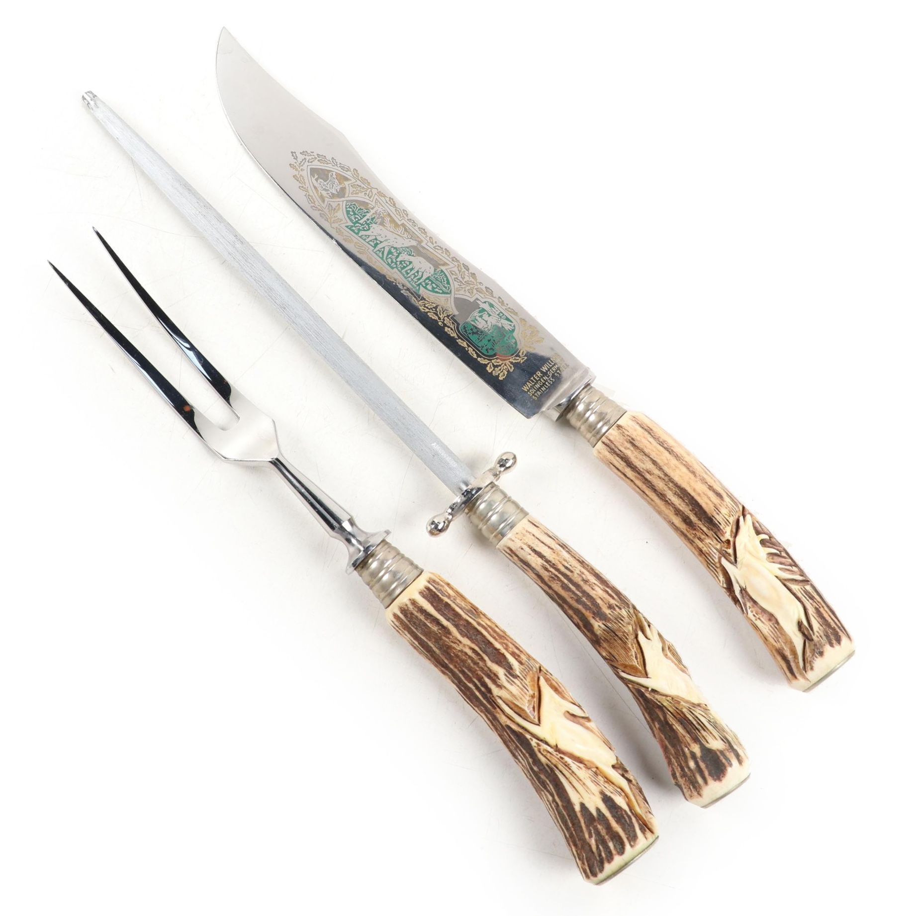 Walter Willms Three Piece Solingen Stainless Steel Carving Set, Mid-Late 20th C.
