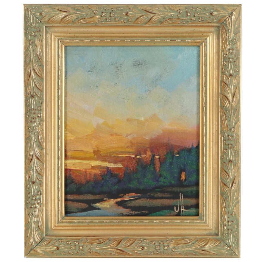 William Hawkins Oil Painting of Sunset Landscape