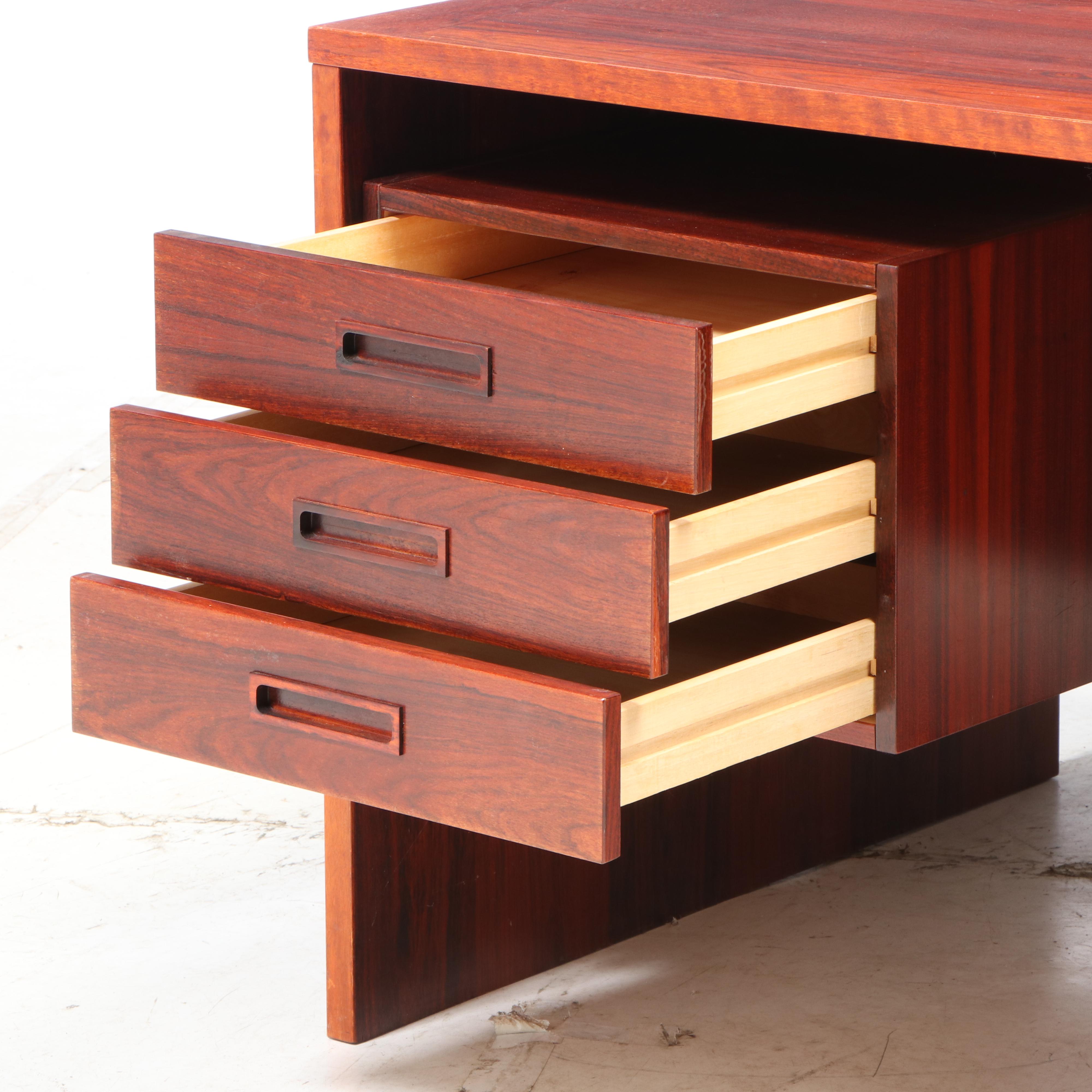 Danish Modern Hardwood Pedestal Desk, Mid-20th Century