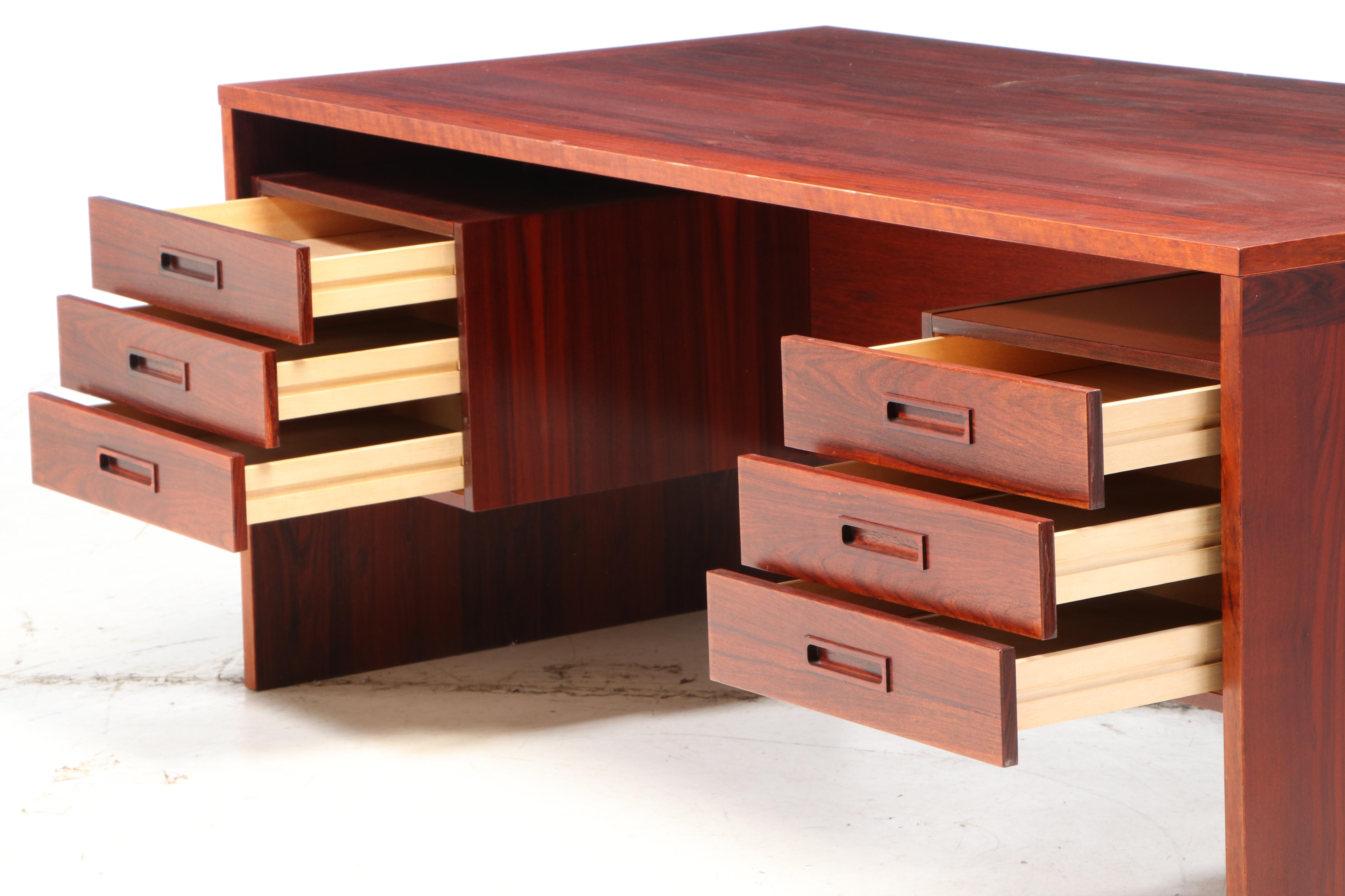 Danish Modern Hardwood Pedestal Desk, Mid-20th Century