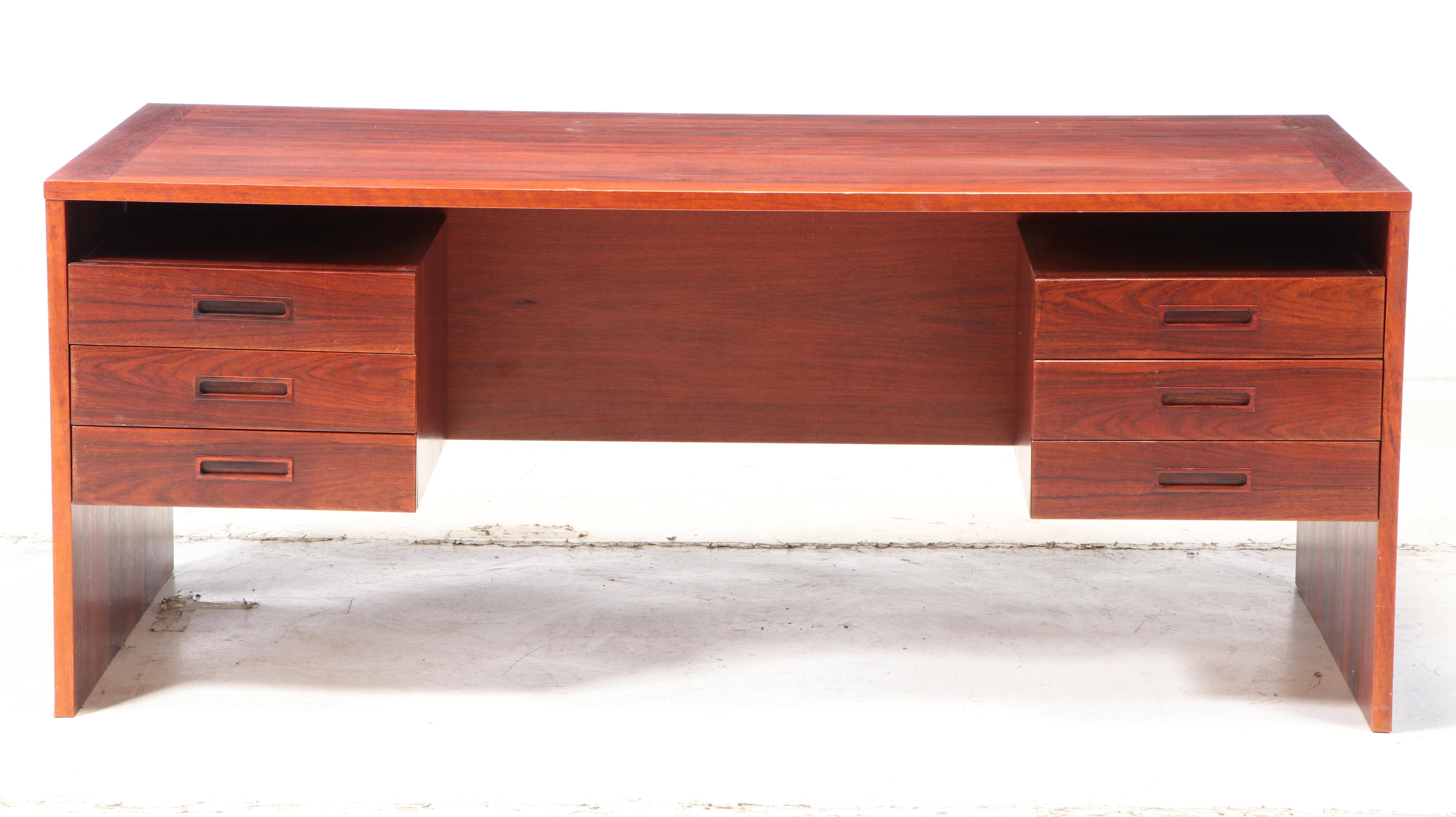 Danish Modern Hardwood Pedestal Desk, Mid-20th Century