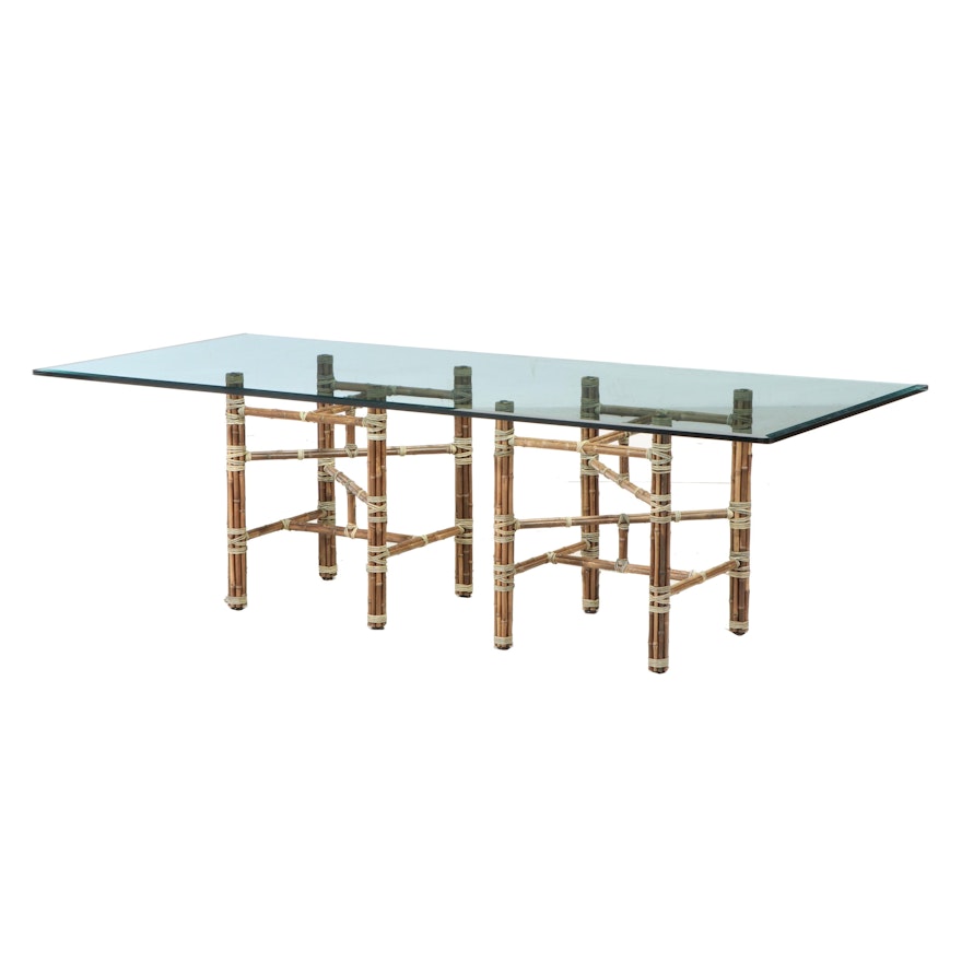 McGuire Modernist Leather-Wrapped Bamboo and Glass Top Dining Table