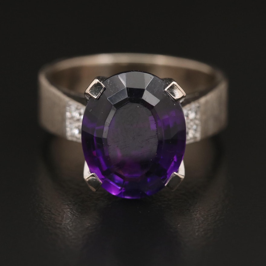 18K Amethyst and Diamond Ring with Florentine Finish