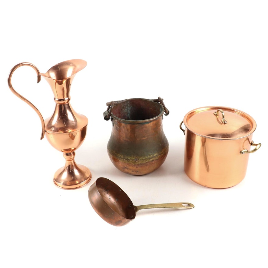 Copral Small Stock Pot and Other Copper Cook and Tableware, 20th Century