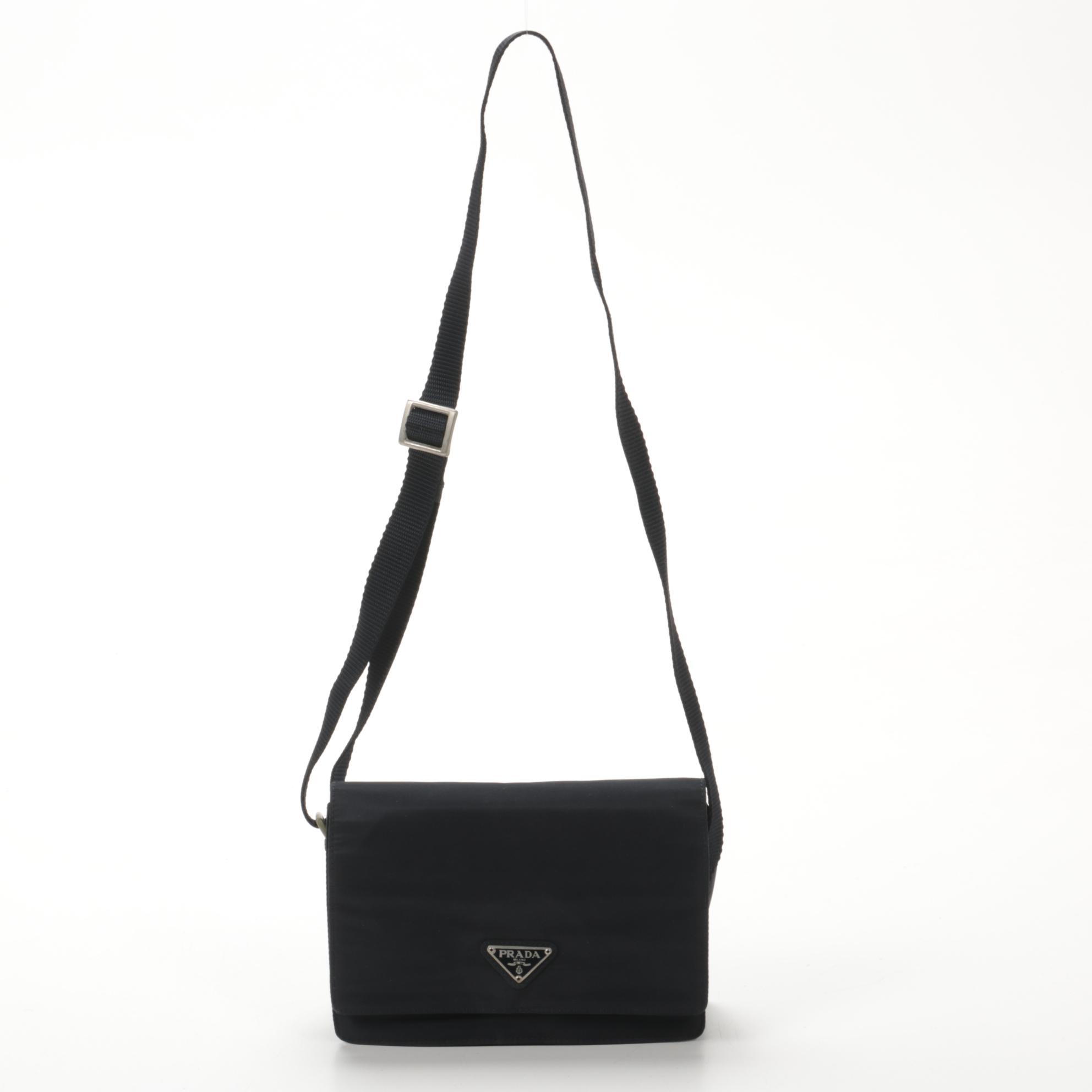 Prada Flap Front Shoulder Bag in Midnight Tessuto Nylon