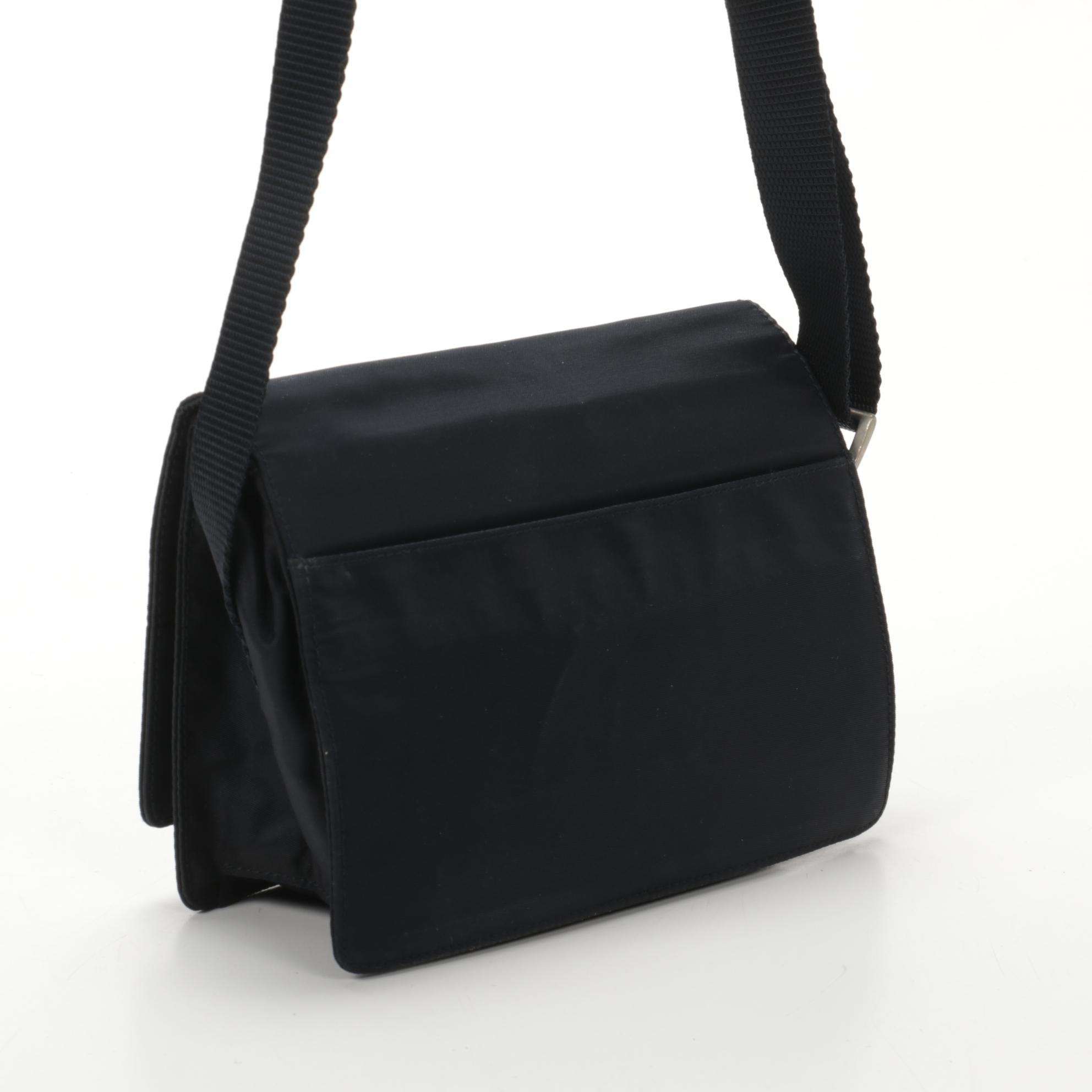 Prada Flap Front Shoulder Bag in Midnight Tessuto Nylon