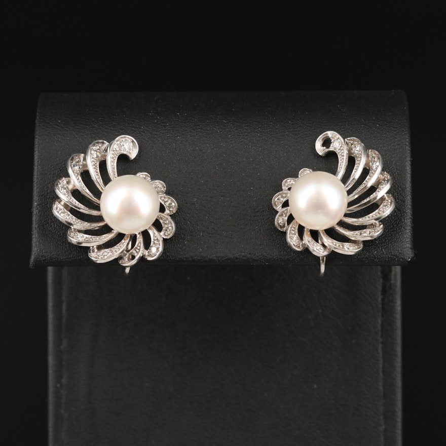 Palladium Pearl and Diamond Earrings