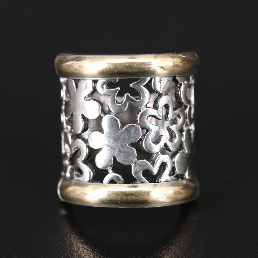 Sterling Silver Floral Openwork Ring with 14K Accents