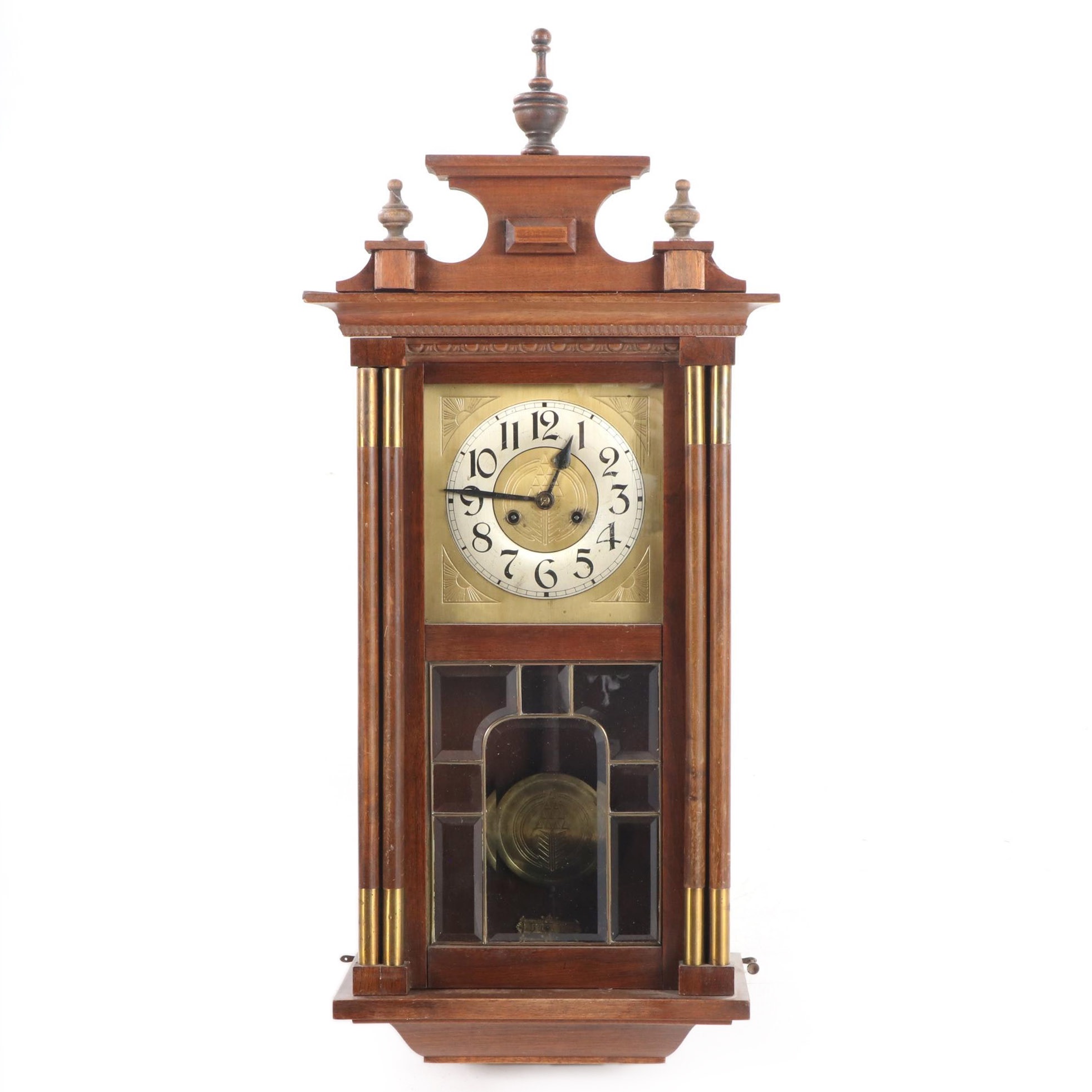 German Brass-Mounted Walnut Regulator Wall Clock, Early 20th Century