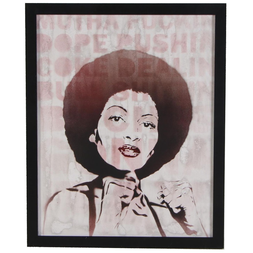 Mr. Mahaffey Stenciled Acrylic and Spray Painting of Pam Grier's Foxy Brown