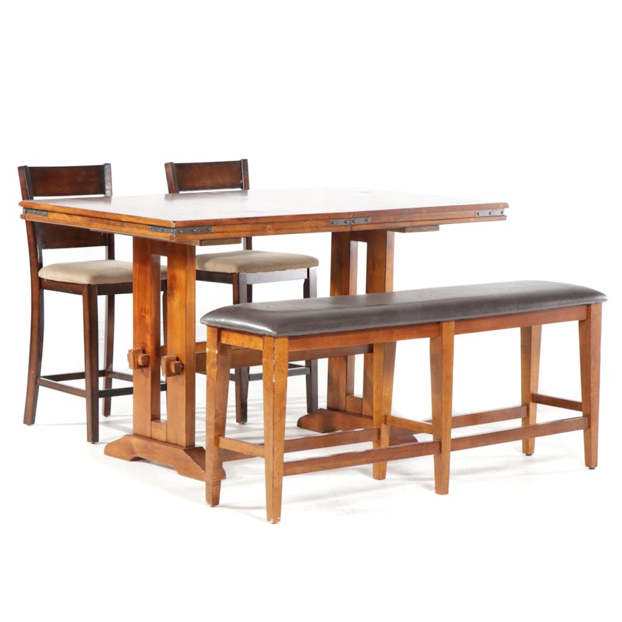 Winners Only Counter Height Expandable Trestle Table and Bench with Chairs