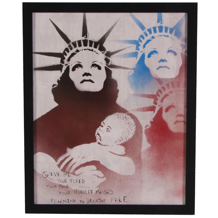 Mr. Mahaffey Stenciled Acrylic and Spray Painting "Mother of Exiles"