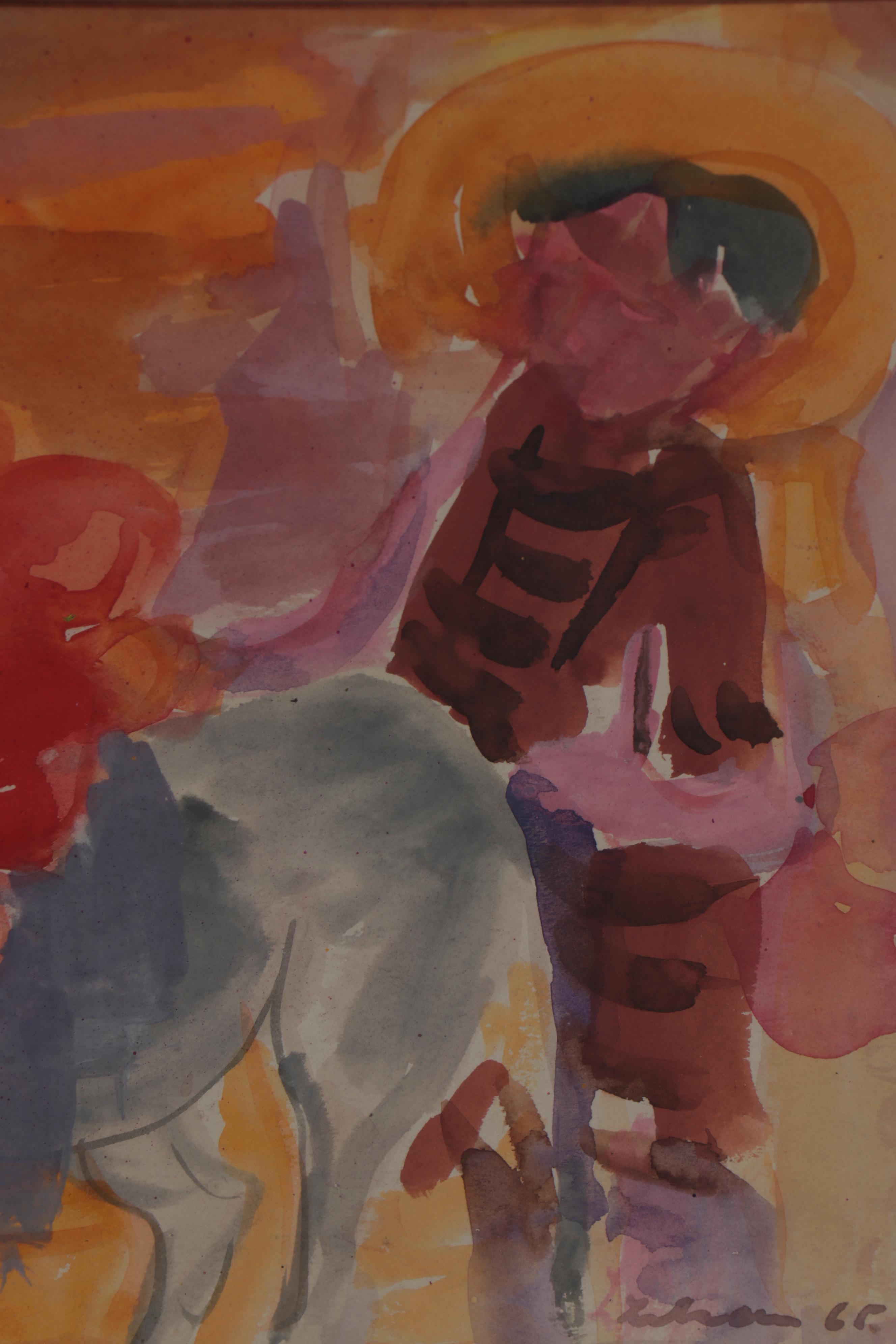 Gustav Likan Watercolor Painting "Village Boys," 1965