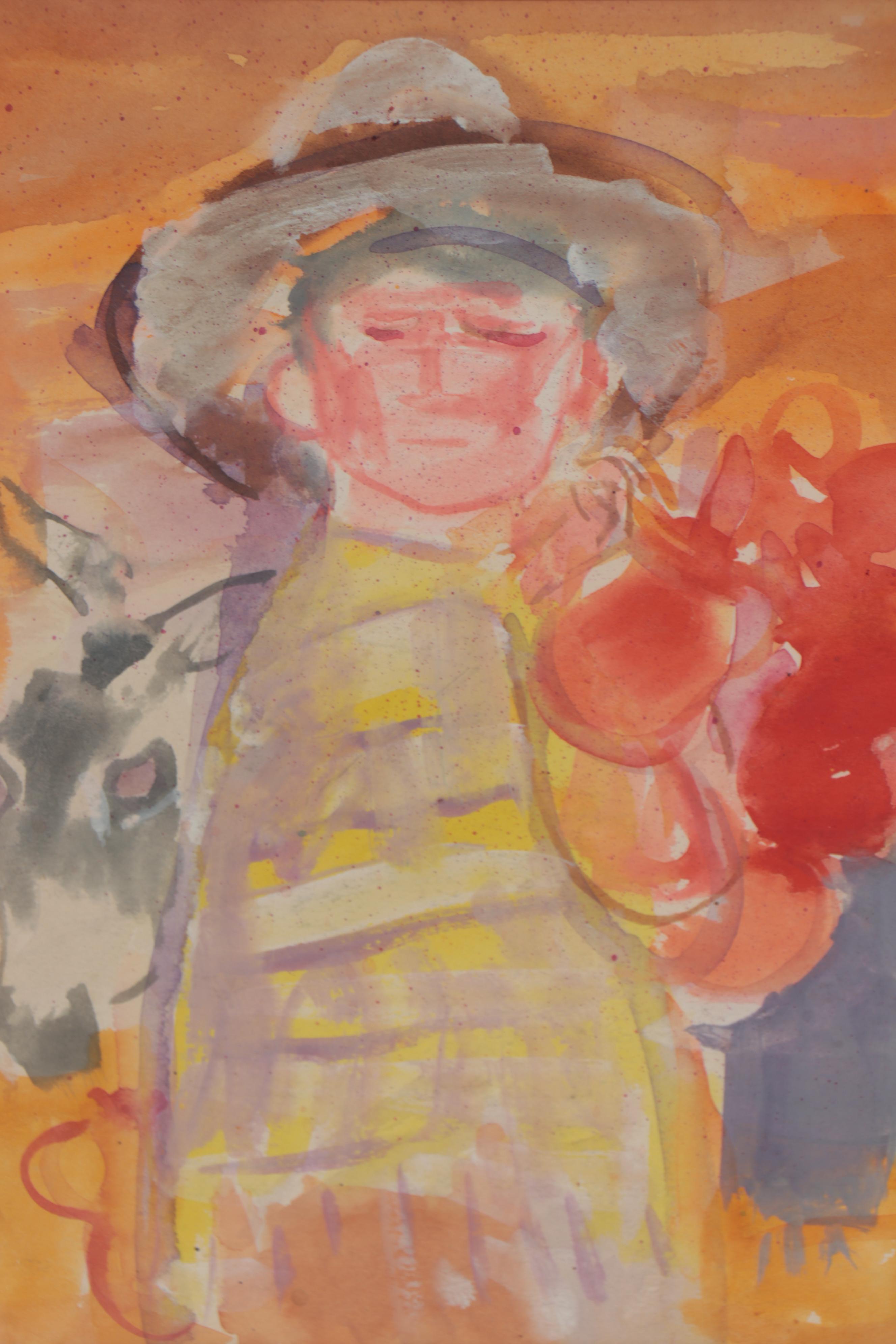 Gustav Likan Watercolor Painting "Village Boys," 1965