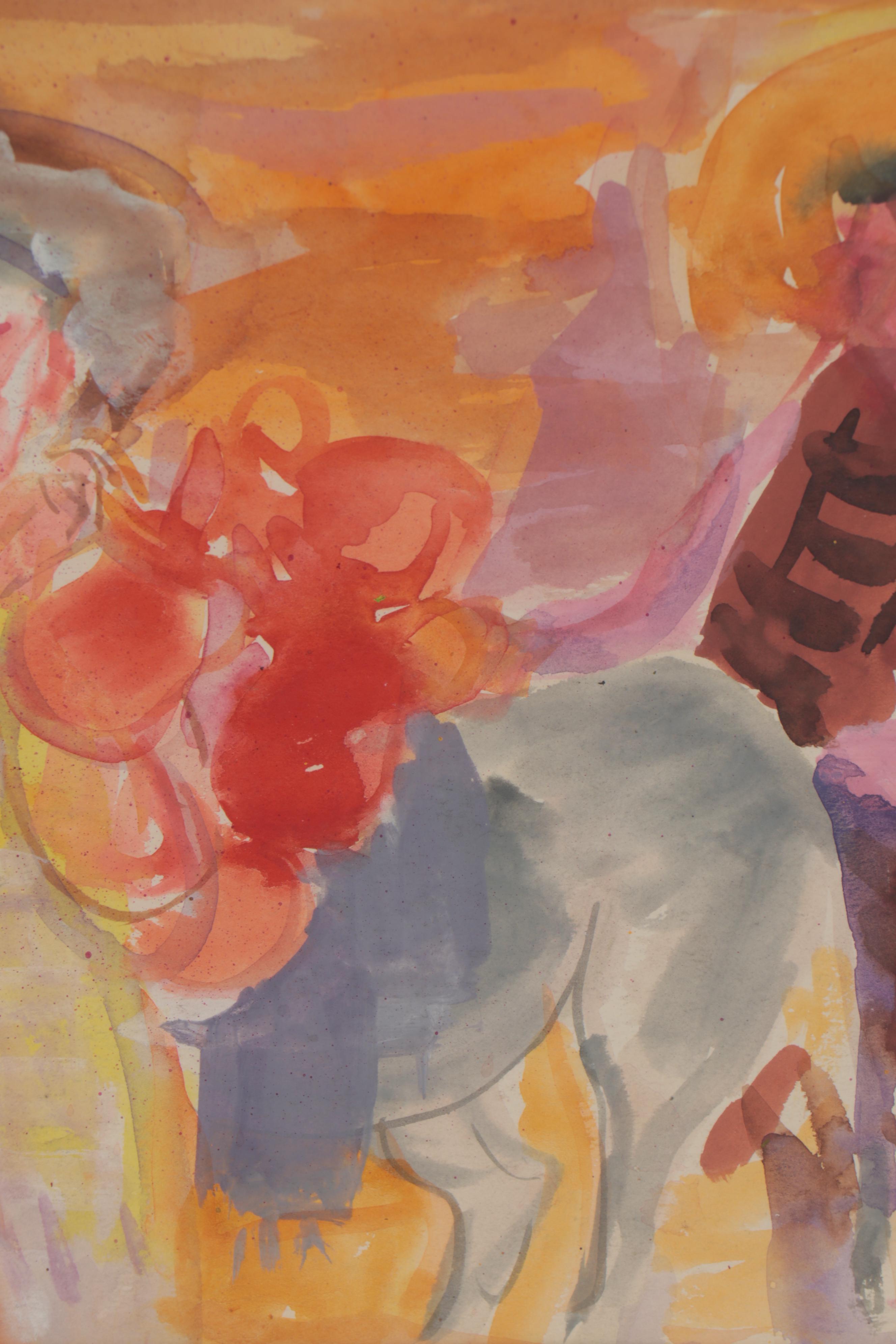 Gustav Likan Watercolor Painting "Village Boys," 1965